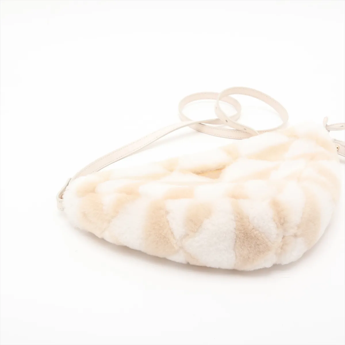 Triangle Fur and Leather Shoulder Bag, Beige and White — view 4