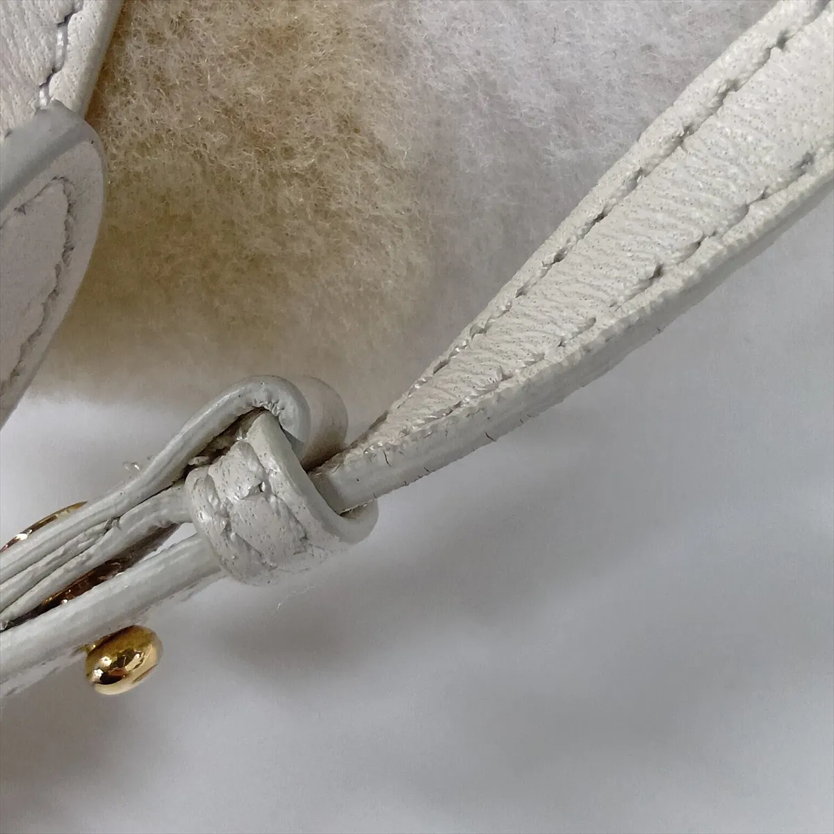 Triangle Fur and Leather Shoulder Bag, Beige and White — view 10