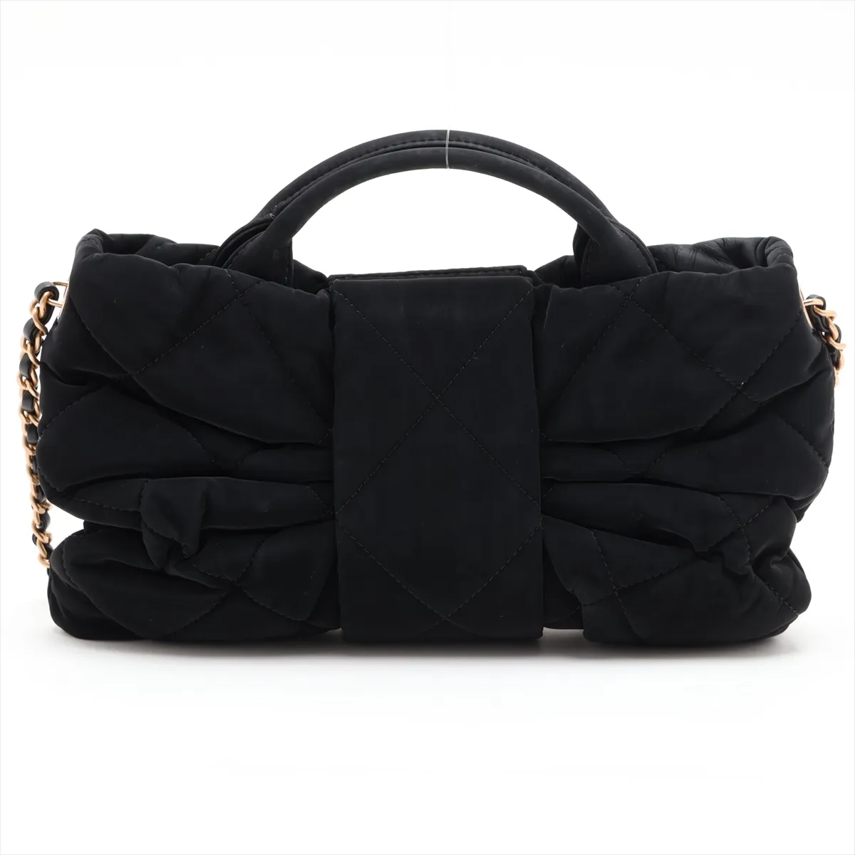 Matelassé Velvet 2-Way Handbag Bow Bag Black Gold Hardware HPEGTPXC Random Plate — view 2