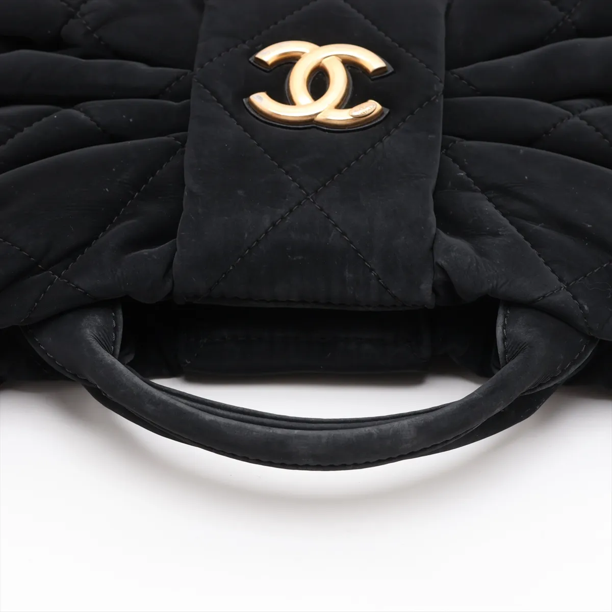 Matelassé Velvet 2-Way Handbag Bow Bag Black Gold Hardware HPEGTPXC Random Plate — view 5