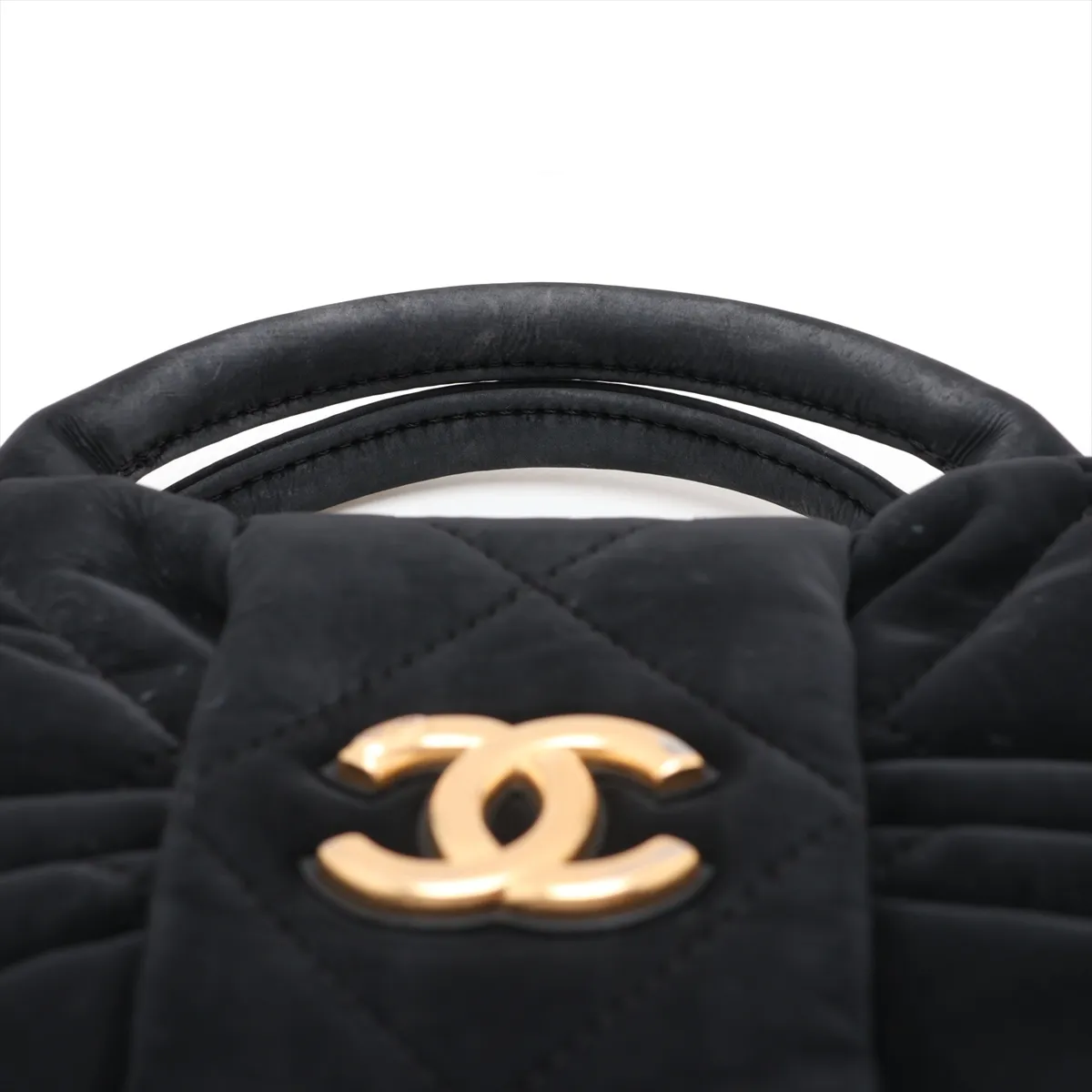 Matelassé Velvet 2-Way Handbag Bow Bag Black Gold Hardware HPEGTPXC Random Plate — view 6