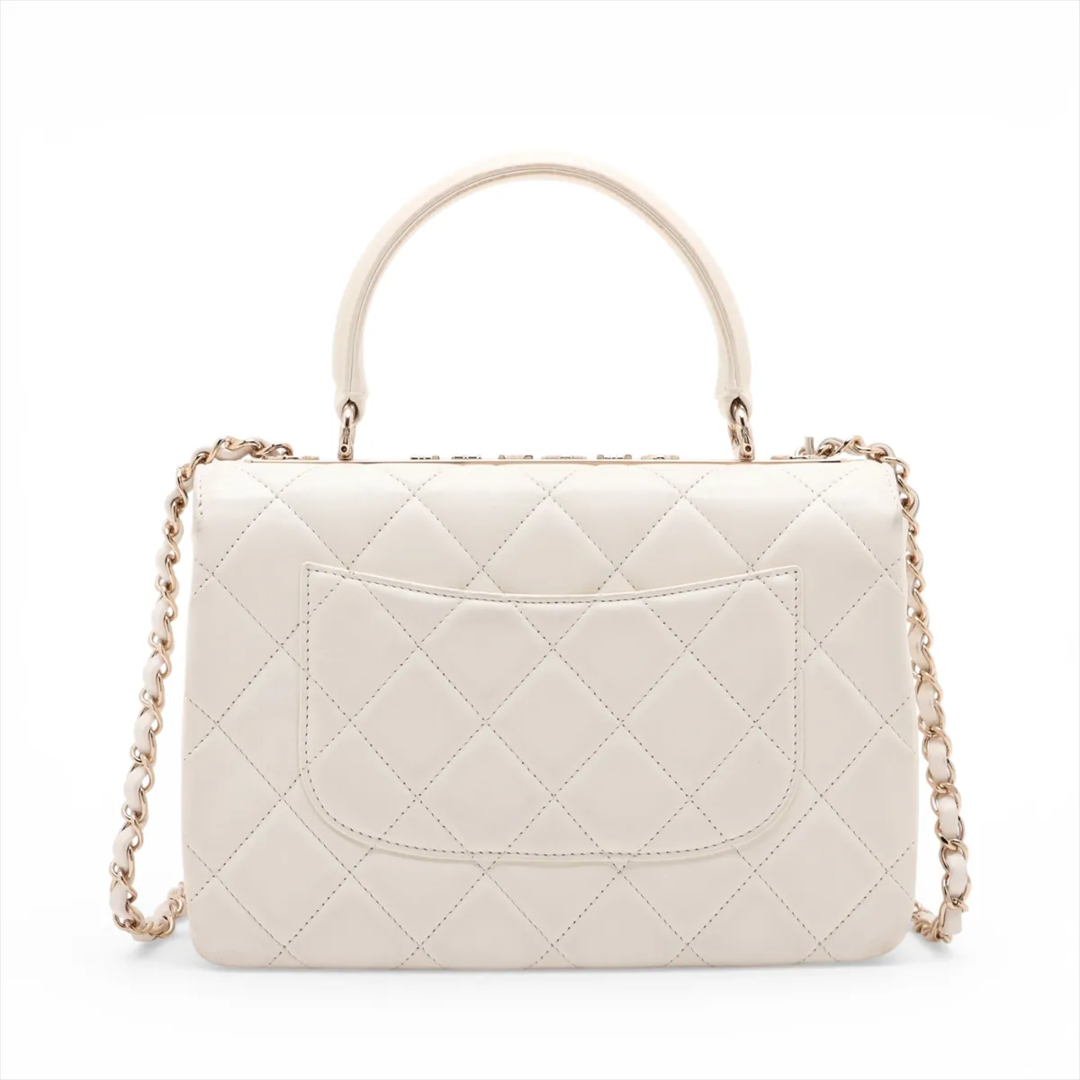 Trendy CC Lambskin 2-Way Shoulder Bag, White with Gold Hardware, C33J7KU8, Random Plate — view 2