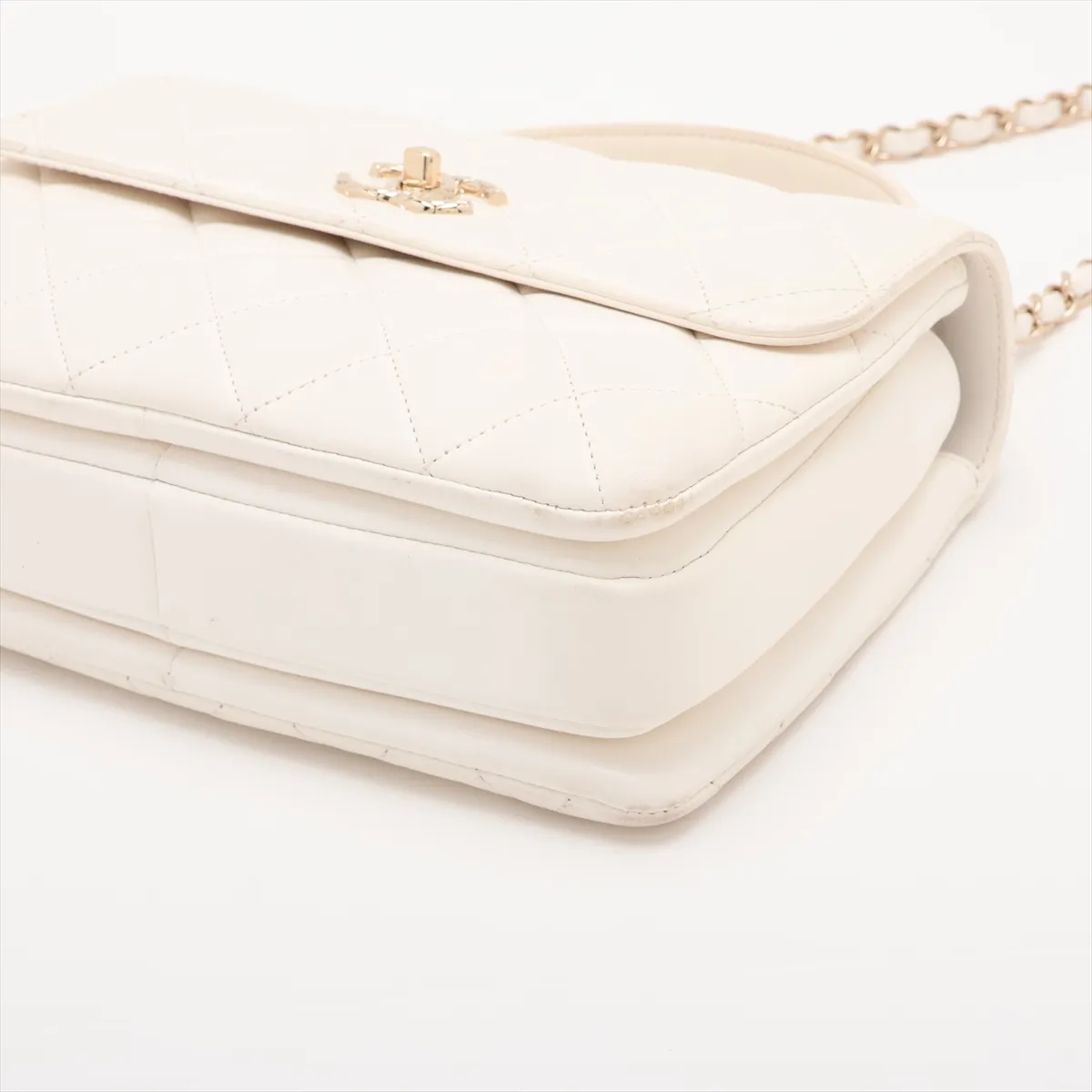 Trendy CC Lambskin 2-Way Shoulder Bag, White with Gold Hardware, C33J7KU8, Random Plate — view 3