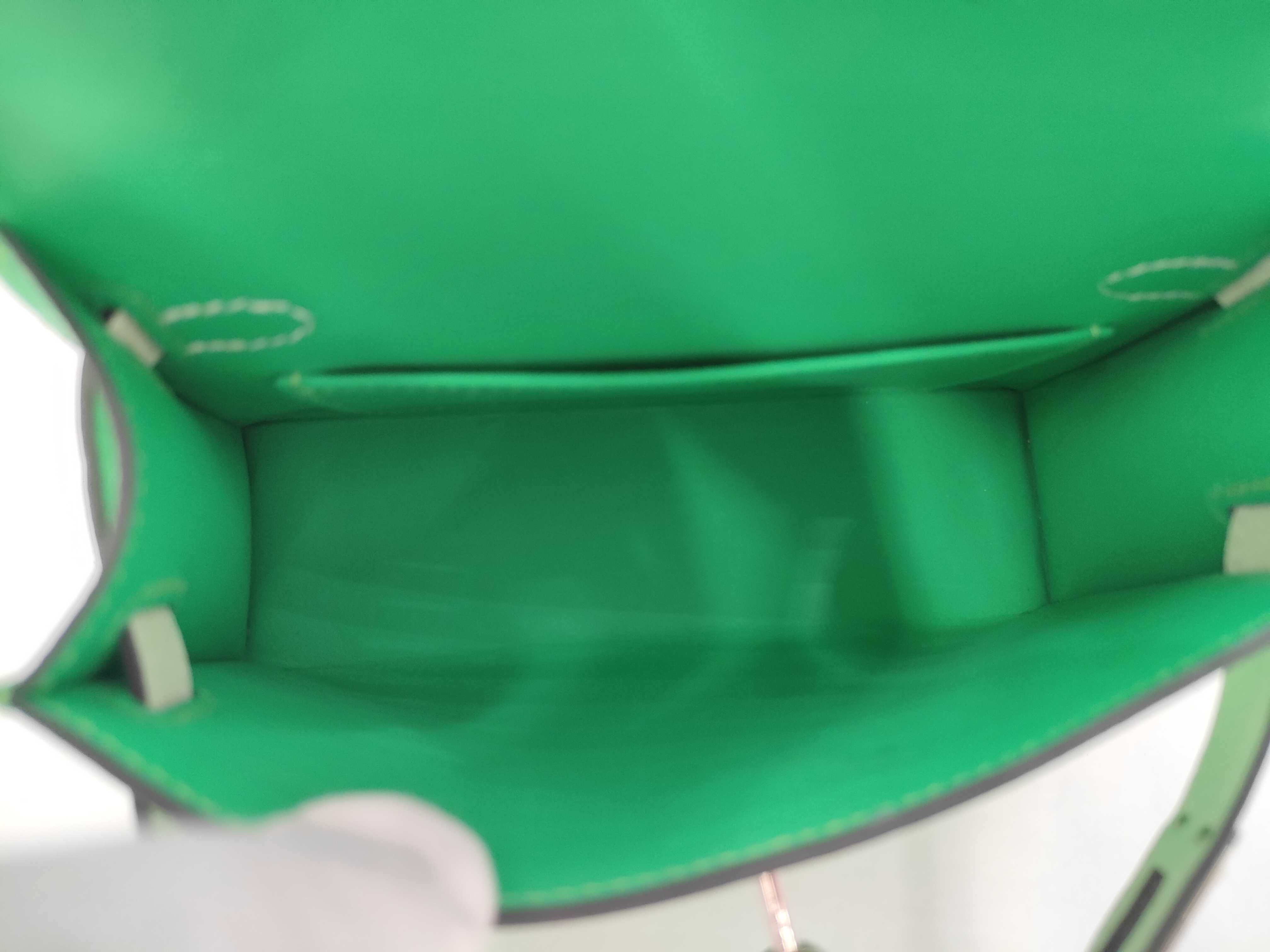 Mini Kelly 2 Tricolor Vert Comic/Vert Fizz/Gris Perle Epsom Leather, External Stitching, Silver Hardware, W Stamp, Handbag — view 11
