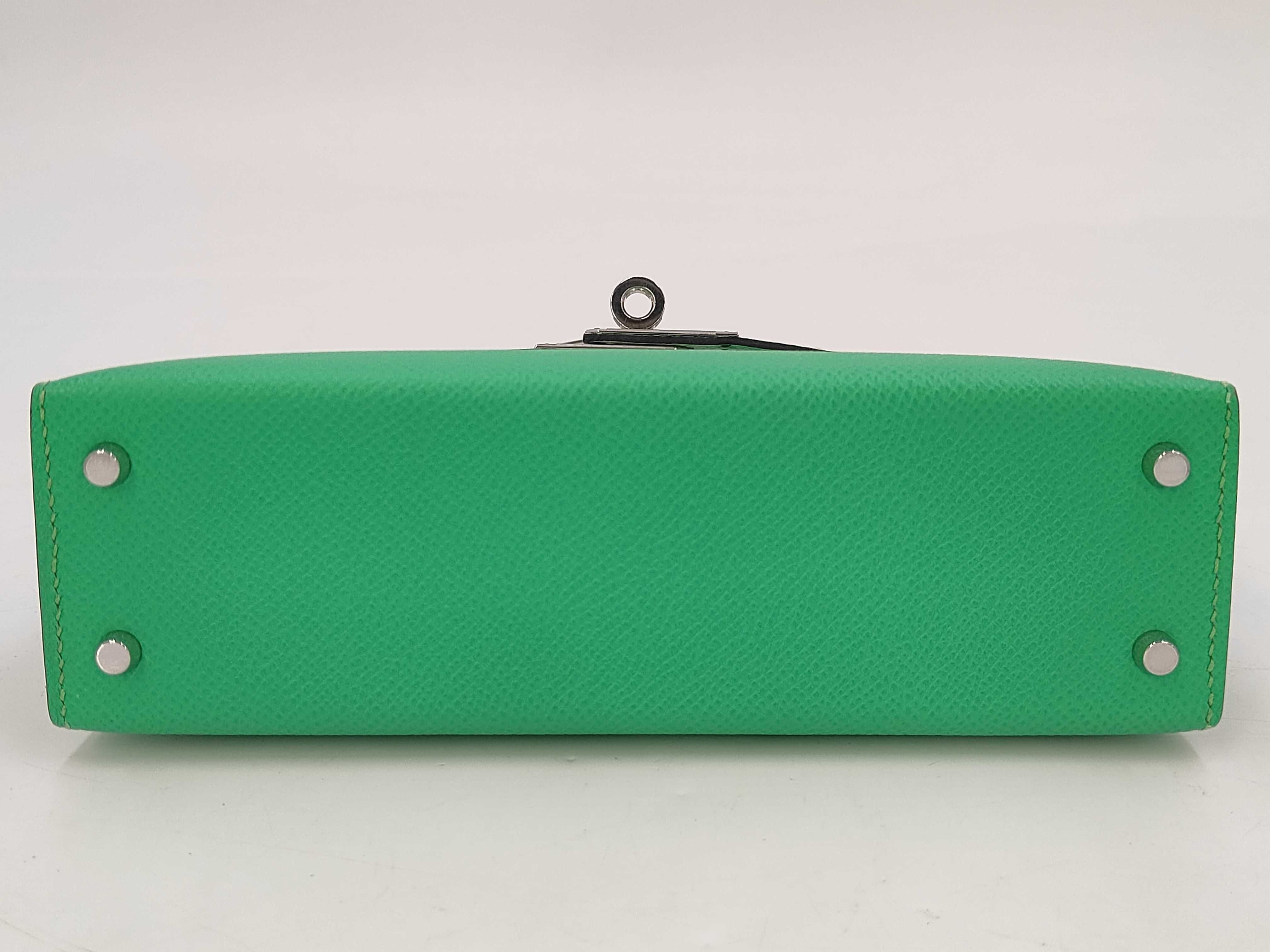 Mini Kelly 2 Tricolor Vert Comic/Vert Fizz/Gris Perle Epsom Leather, External Stitching, Silver Hardware, W Stamp, Handbag — view 3