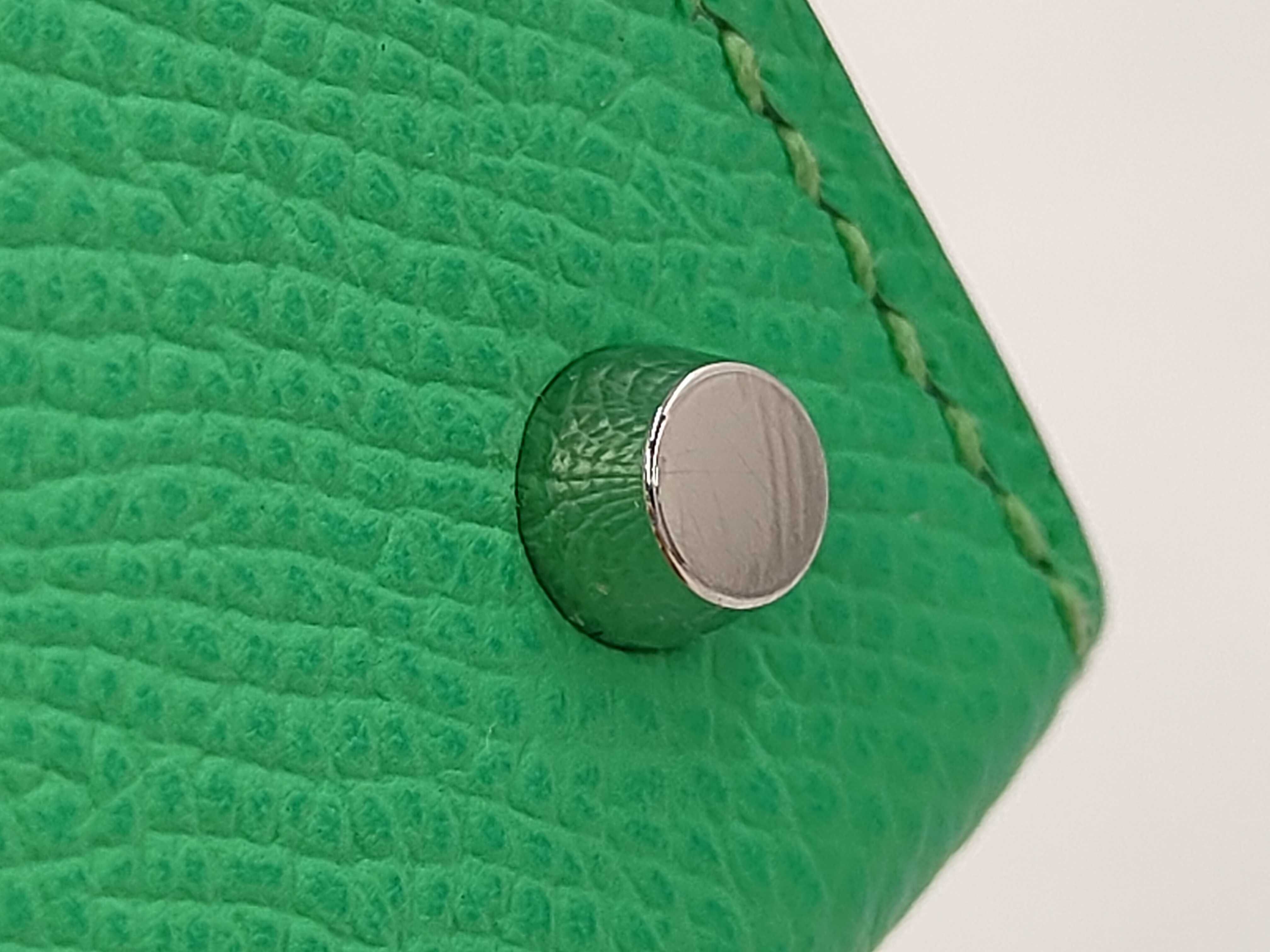Mini Kelly 2 Tricolor Vert Comic/Vert Fizz/Gris Perle Epsom Leather, External Stitching, Silver Hardware, W Stamp, Handbag — view 5