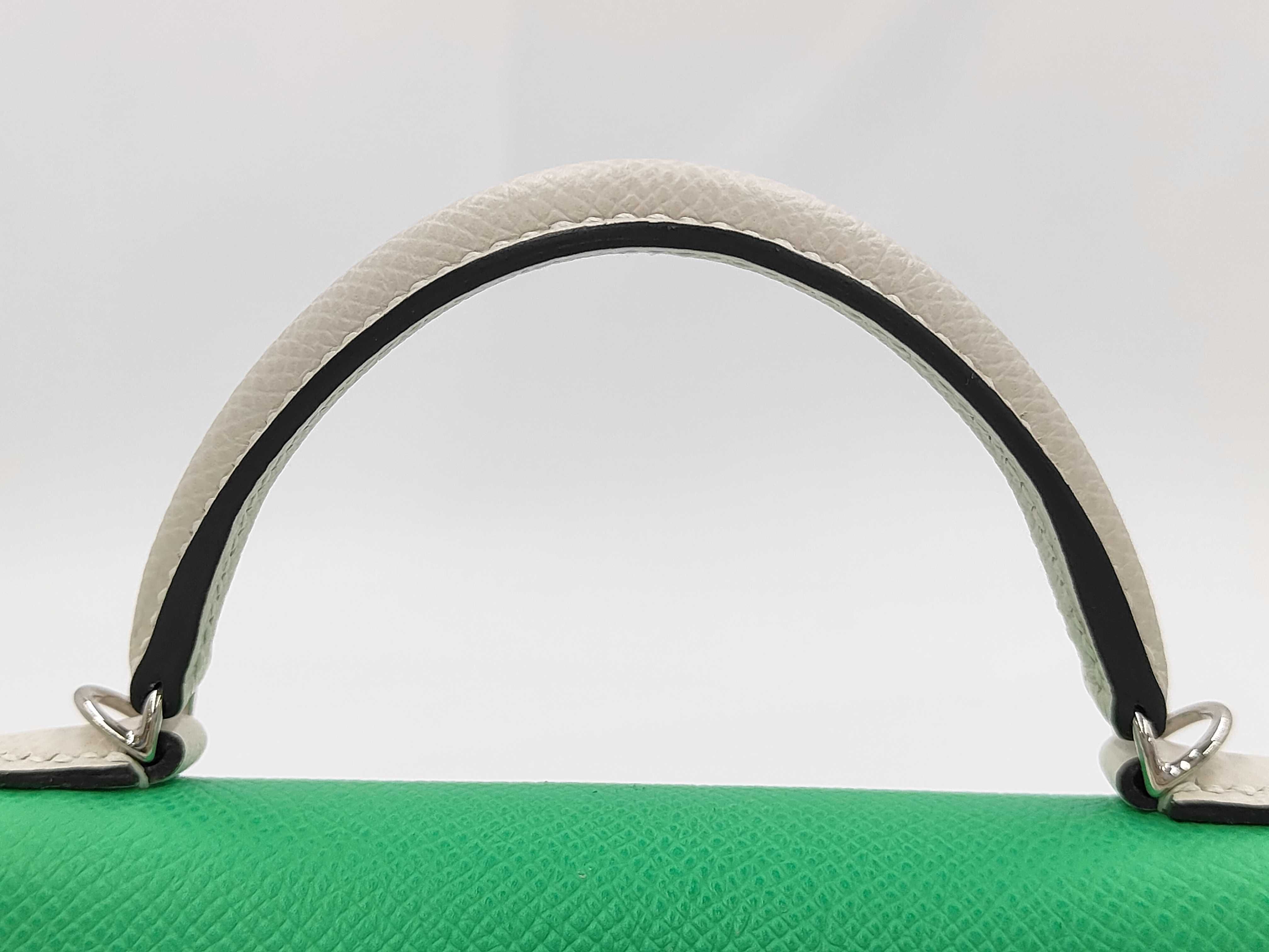 Mini Kelly 2 Tricolor Vert Comic/Vert Fizz/Gris Perle Epsom Leather, External Stitching, Silver Hardware, W Stamp, Handbag — view 6