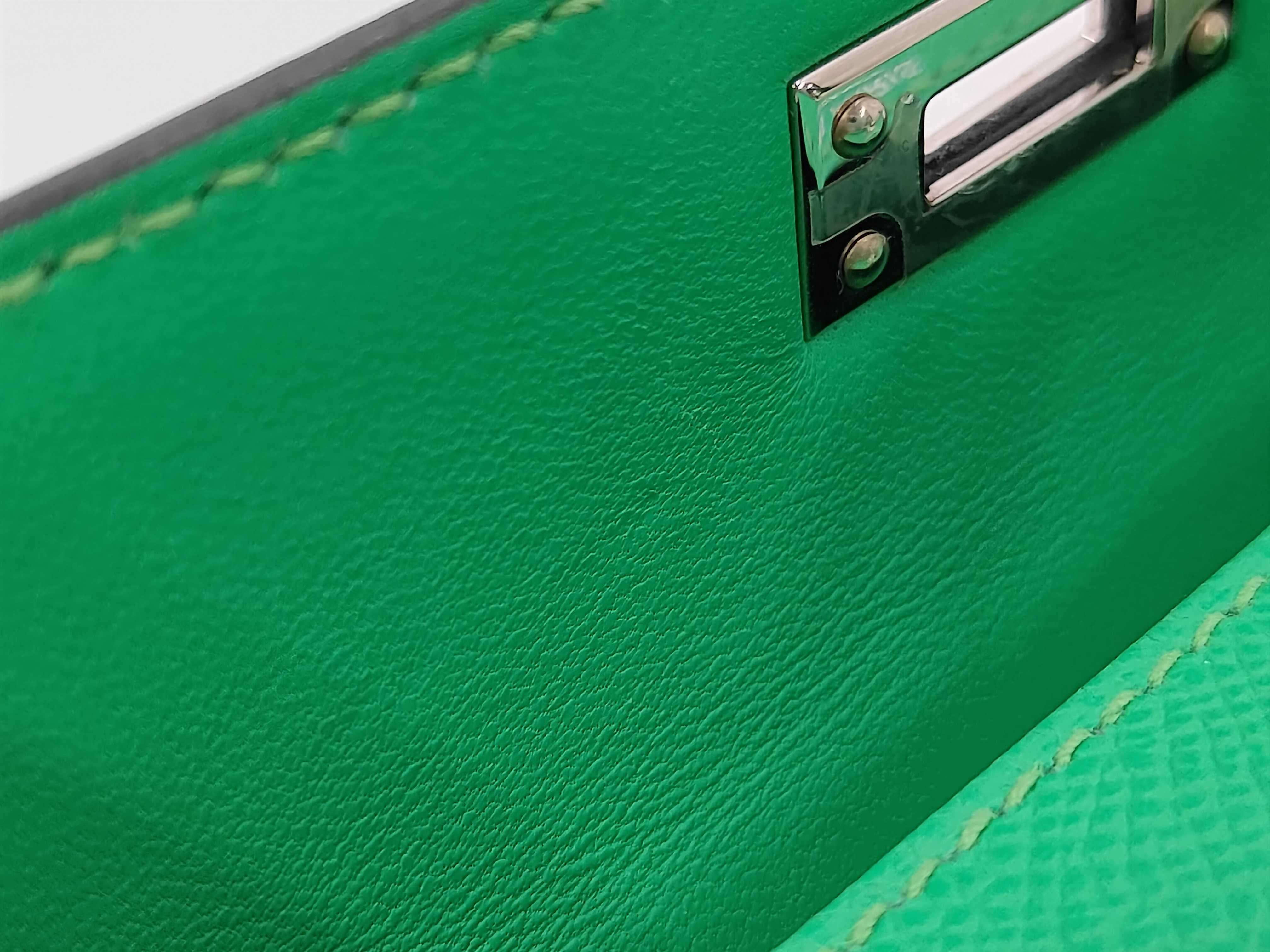 Mini Kelly 2 Tricolor Vert Comic/Vert Fizz/Gris Perle Epsom Leather, External Stitching, Silver Hardware, W Stamp, Handbag — view 10