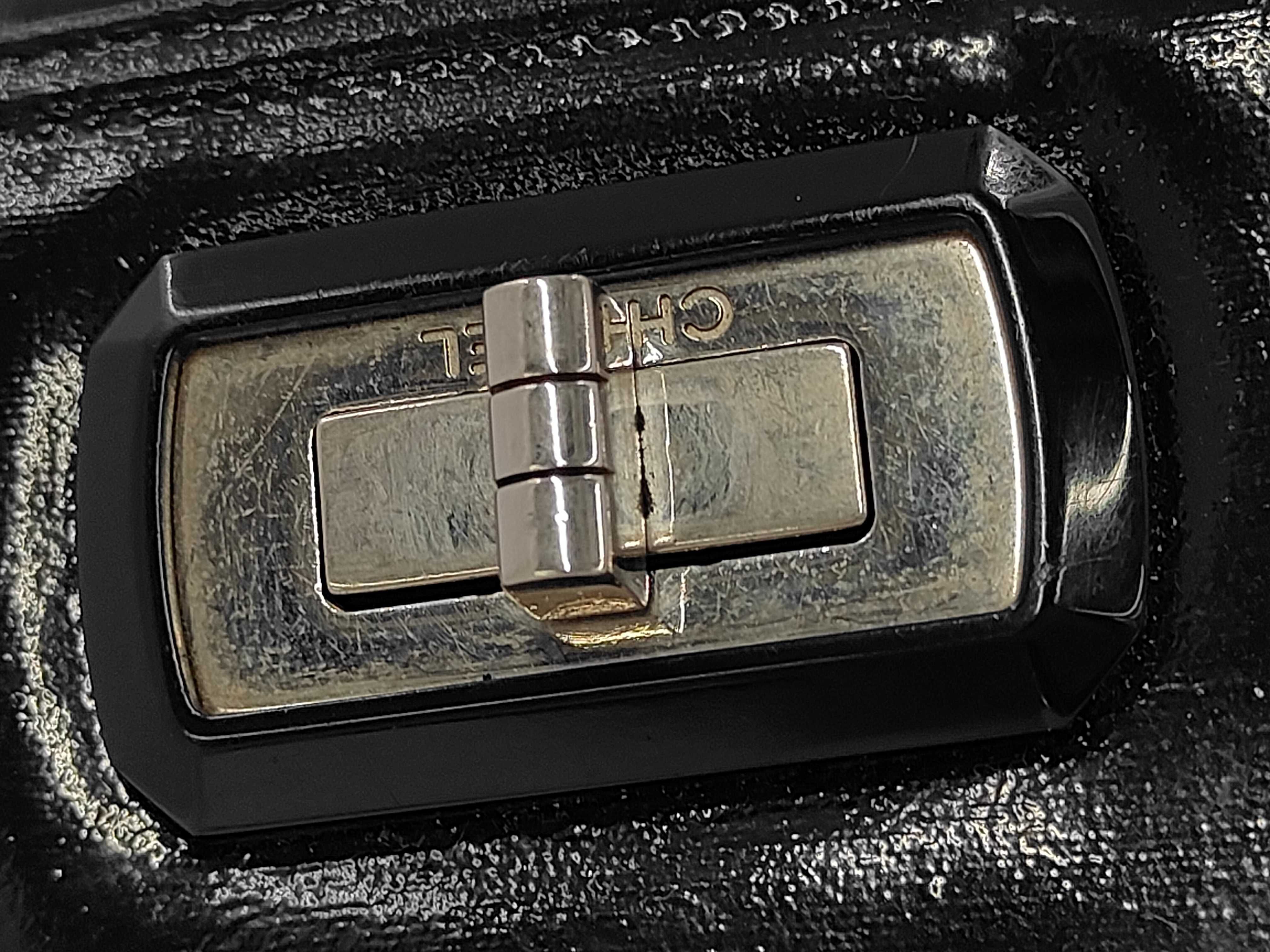 2.55 Chain Tote, Patent Leather, Navy/Silver, Serial Number 14 Series Handbag — view 8