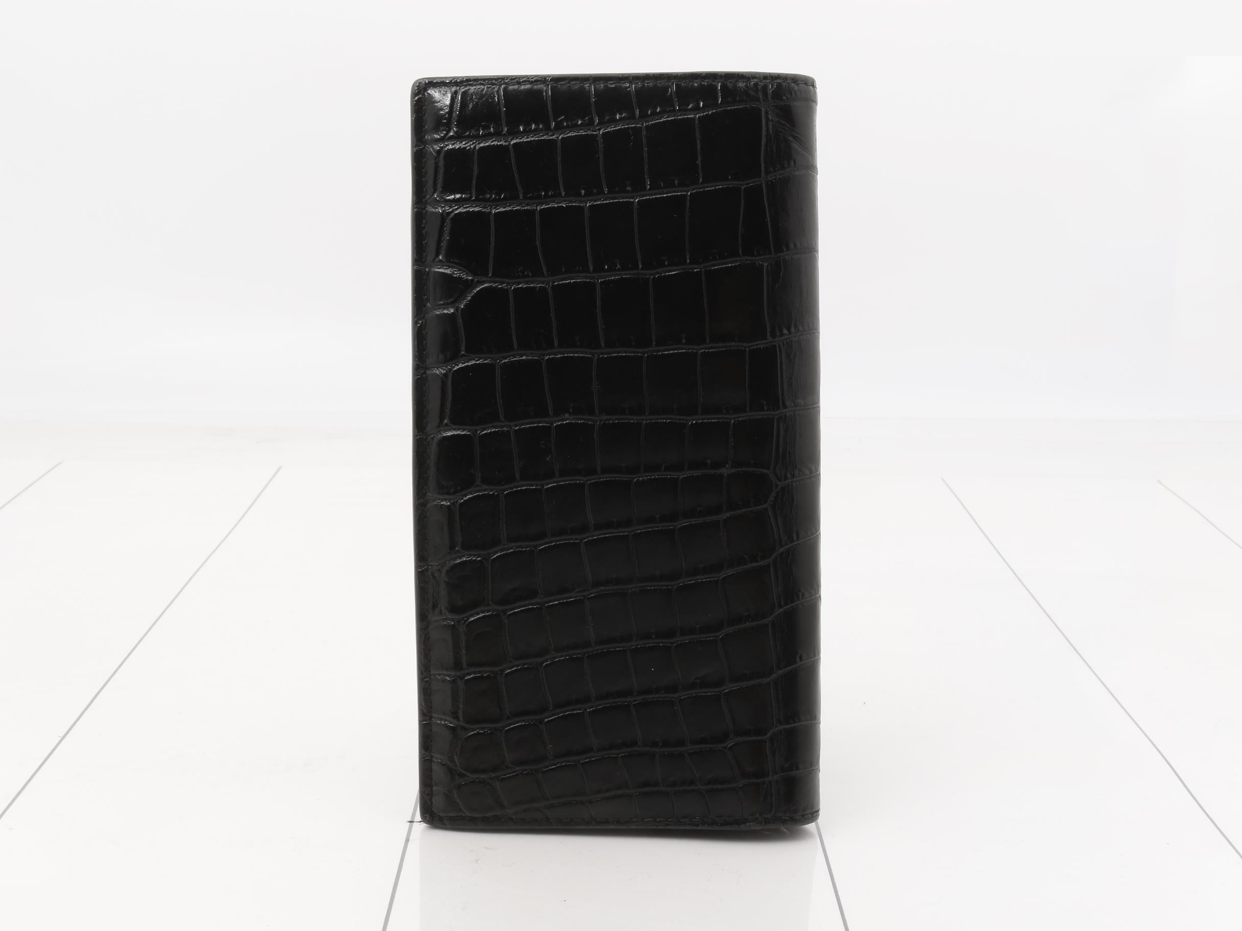 Bi-fold long wallet, embossed leather, black — view 2