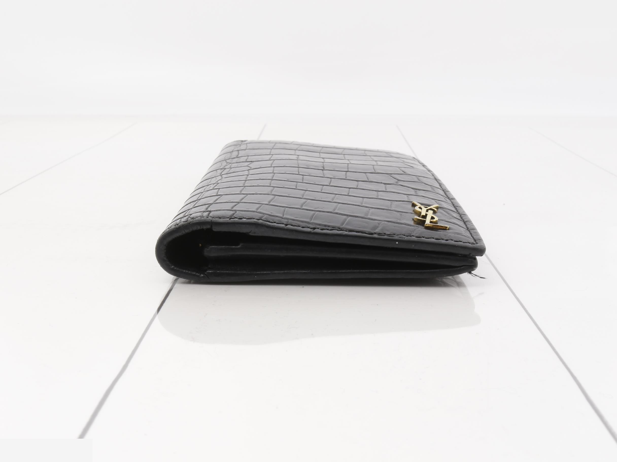 Bi-fold long wallet, embossed leather, black — view 3