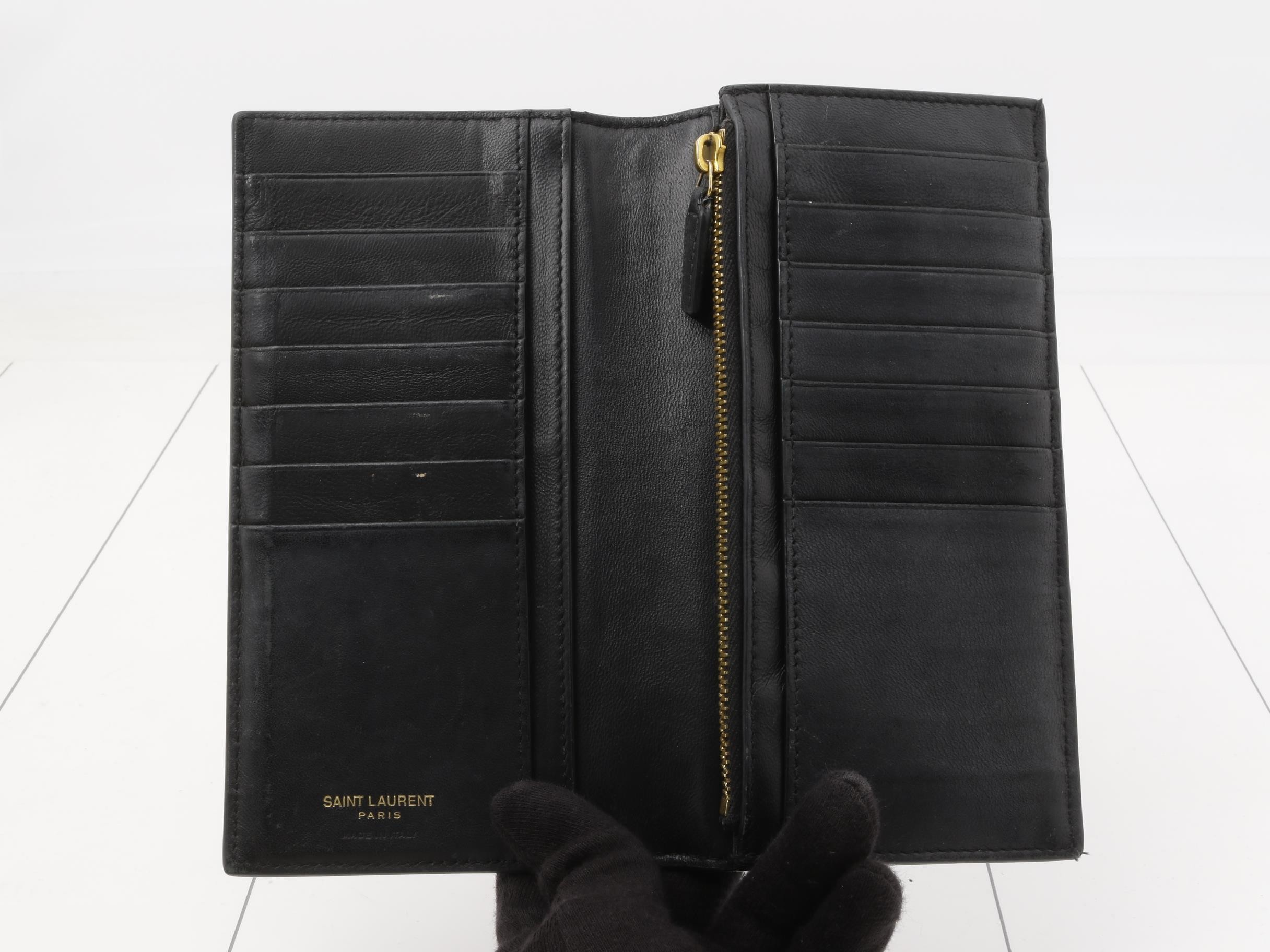 Bi-fold long wallet, embossed leather, black — view 4