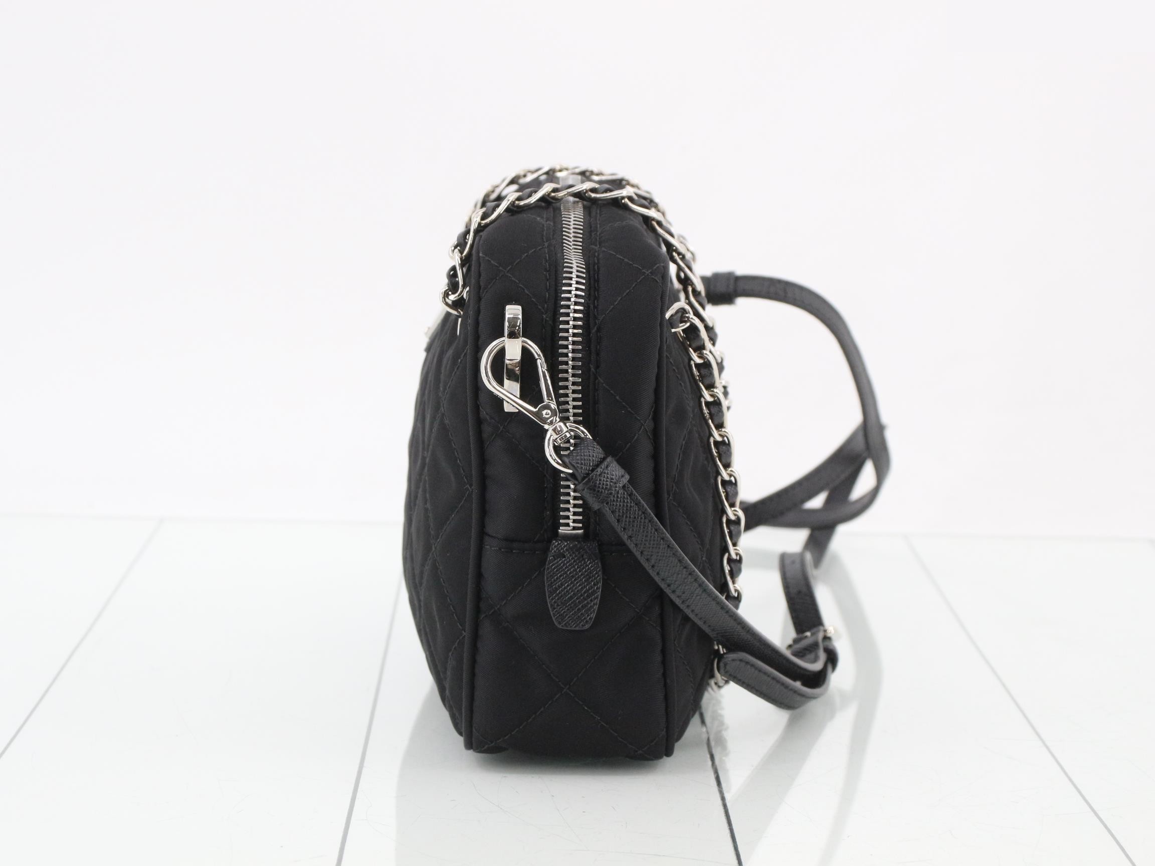 Shoulder bag, nylon/leather, black — view 3