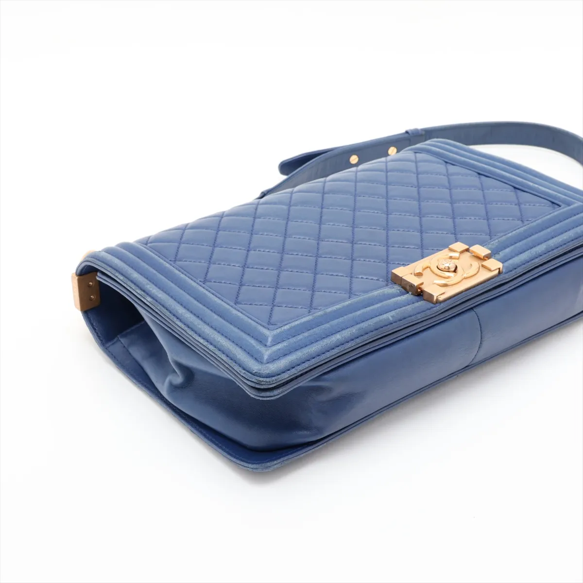 Boy Chanel 28 Large Lambskin Chain Shoulder Bag, Blue with Gold Hardware, 23324876, Serial Number , A92193 — view 4