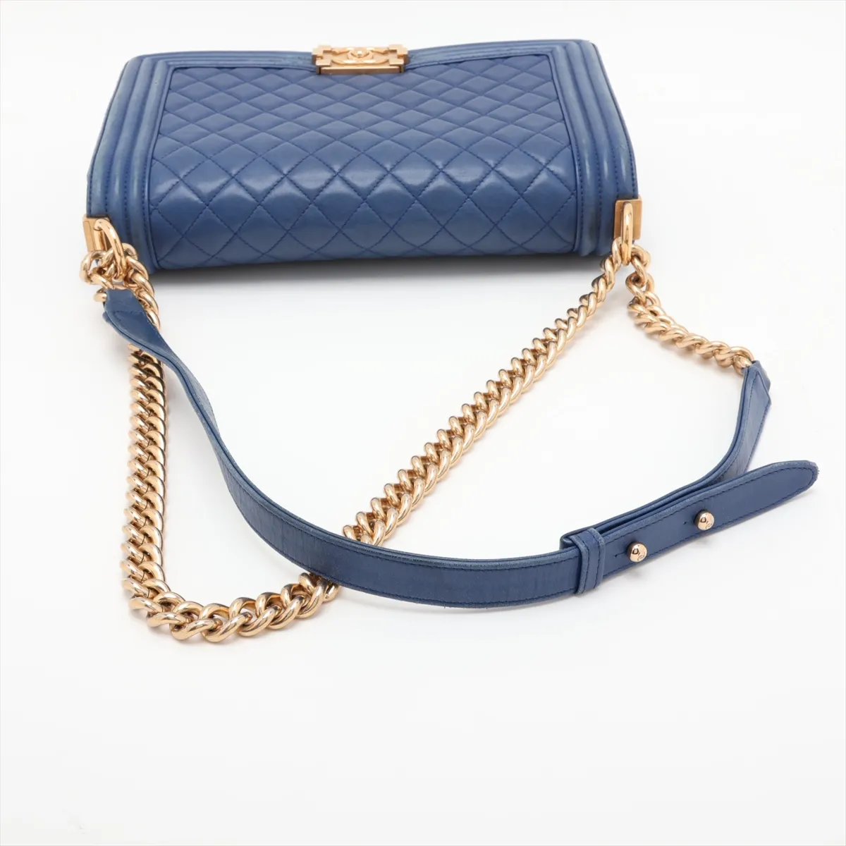 Boy Chanel 28 Large Lambskin Chain Shoulder Bag, Blue with Gold Hardware, 23324876, Serial Number , A92193 — view 5