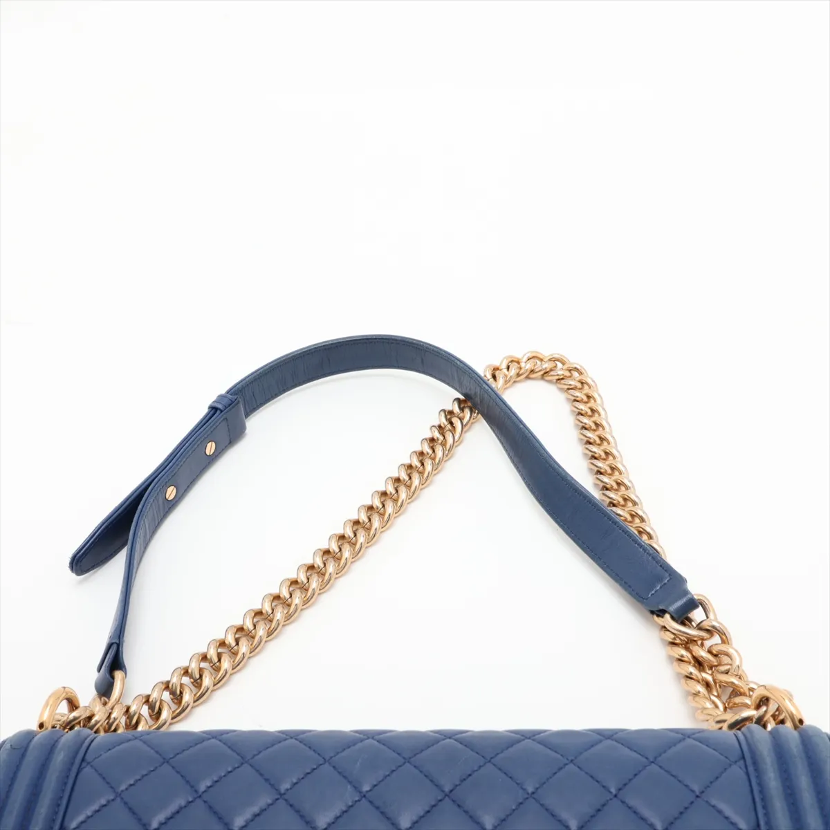Boy Chanel 28 Large Lambskin Chain Shoulder Bag, Blue with Gold Hardware, 23324876, Serial Number , A92193 — view 6