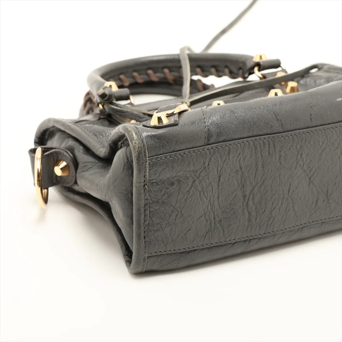 Classic Mini City Leather 2-Way Handbag, Gray, 300295, with Mirror — view 4