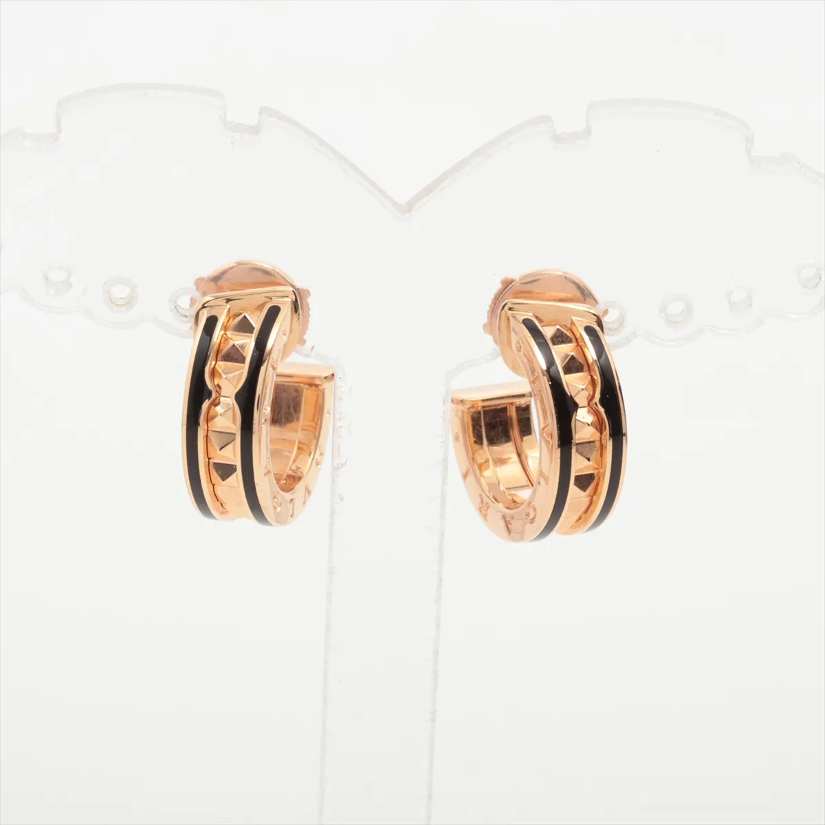 B.zero1 Rock Earrings, 750 (PG) x Ceramic, 9.3g, TTC 6mm, loose backing, 357567, QR code scannable, accessory sticker attached. — view 2