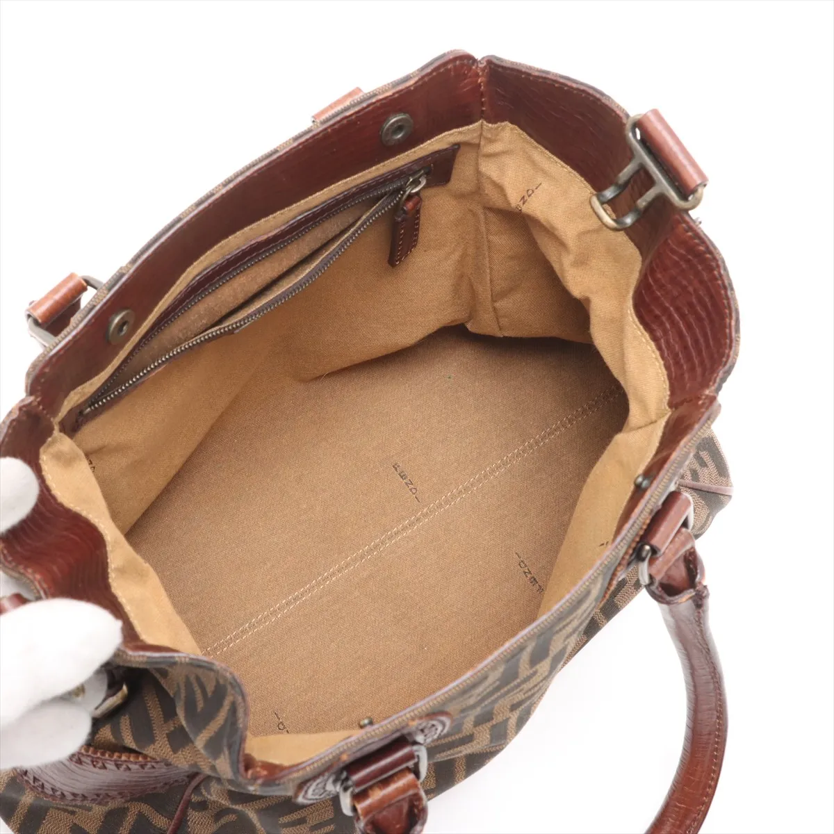 Zucca Canvas x Leather Handbag Brown 8BN157 — view 7