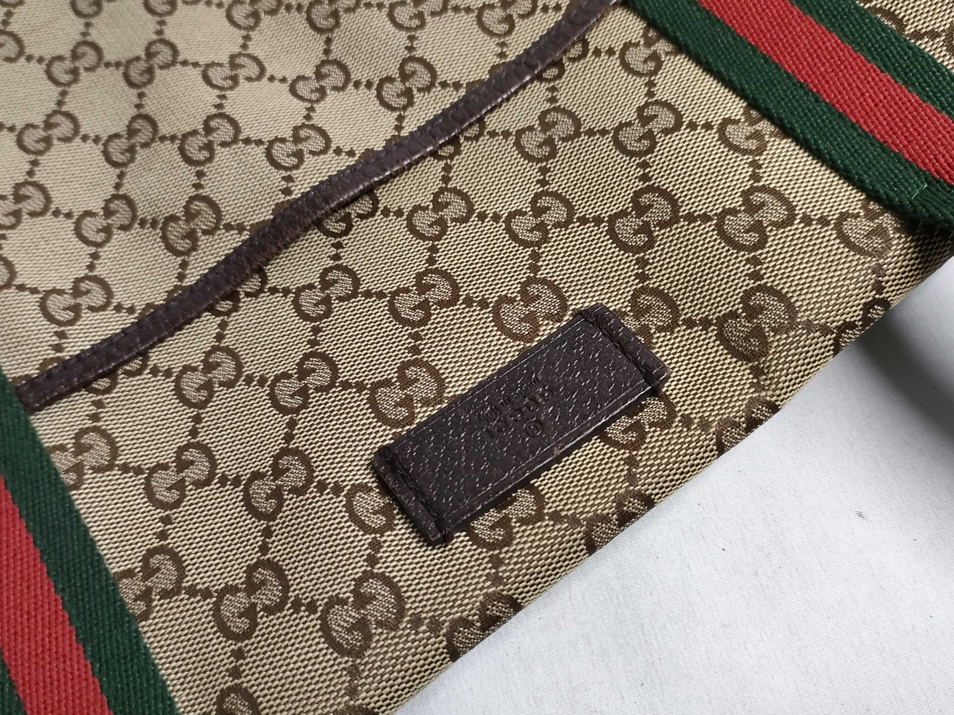 GG Canvas Tote Bag, Gucci 189753, GG Canvas Sherry Line, Leather, Brown Tote Bag — view 14