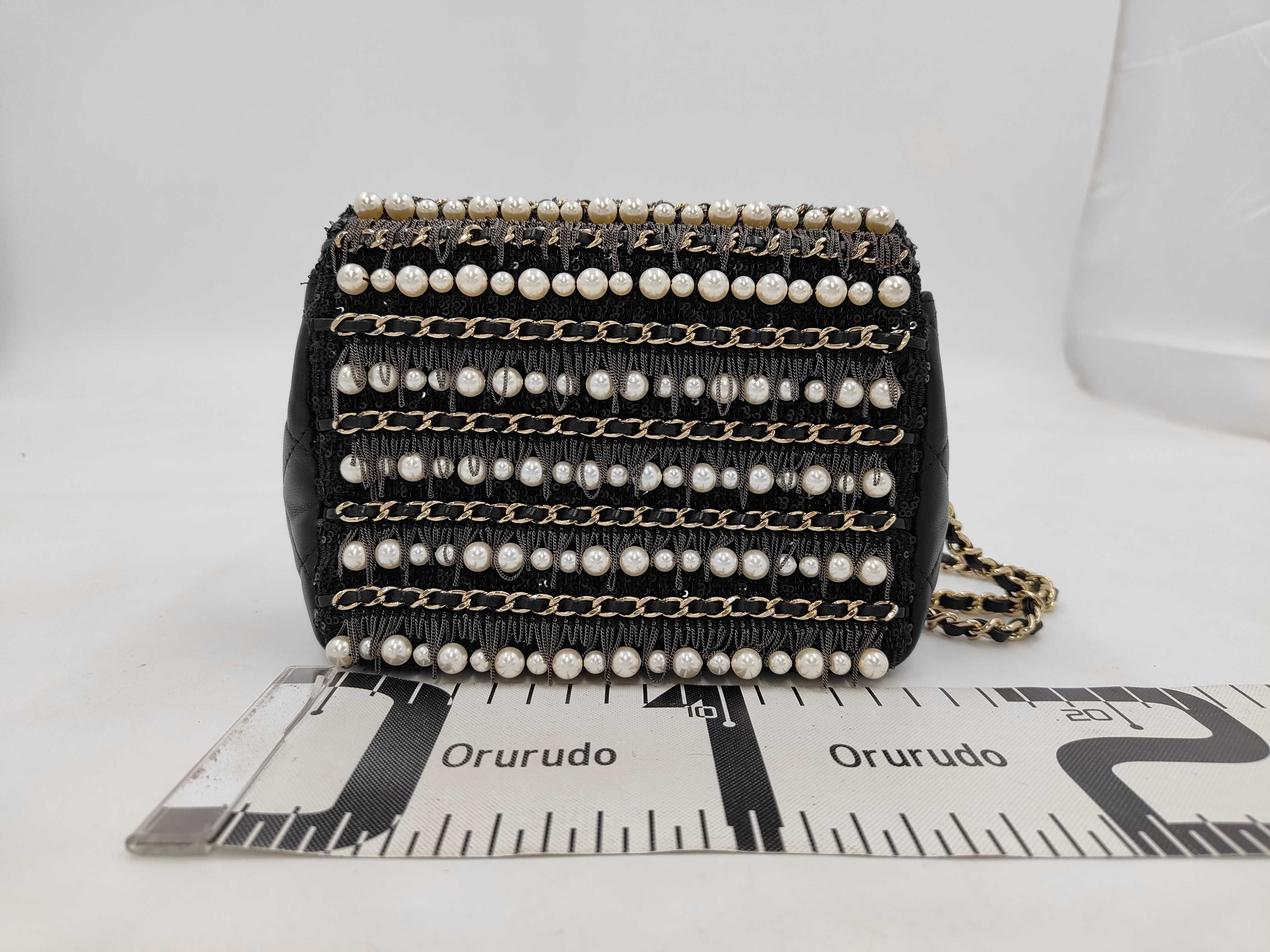 Mini Matelassé Lambskin Pearl Chain Flap Bag, Black, Serial Number 30s, Shoulder Bag — view 2