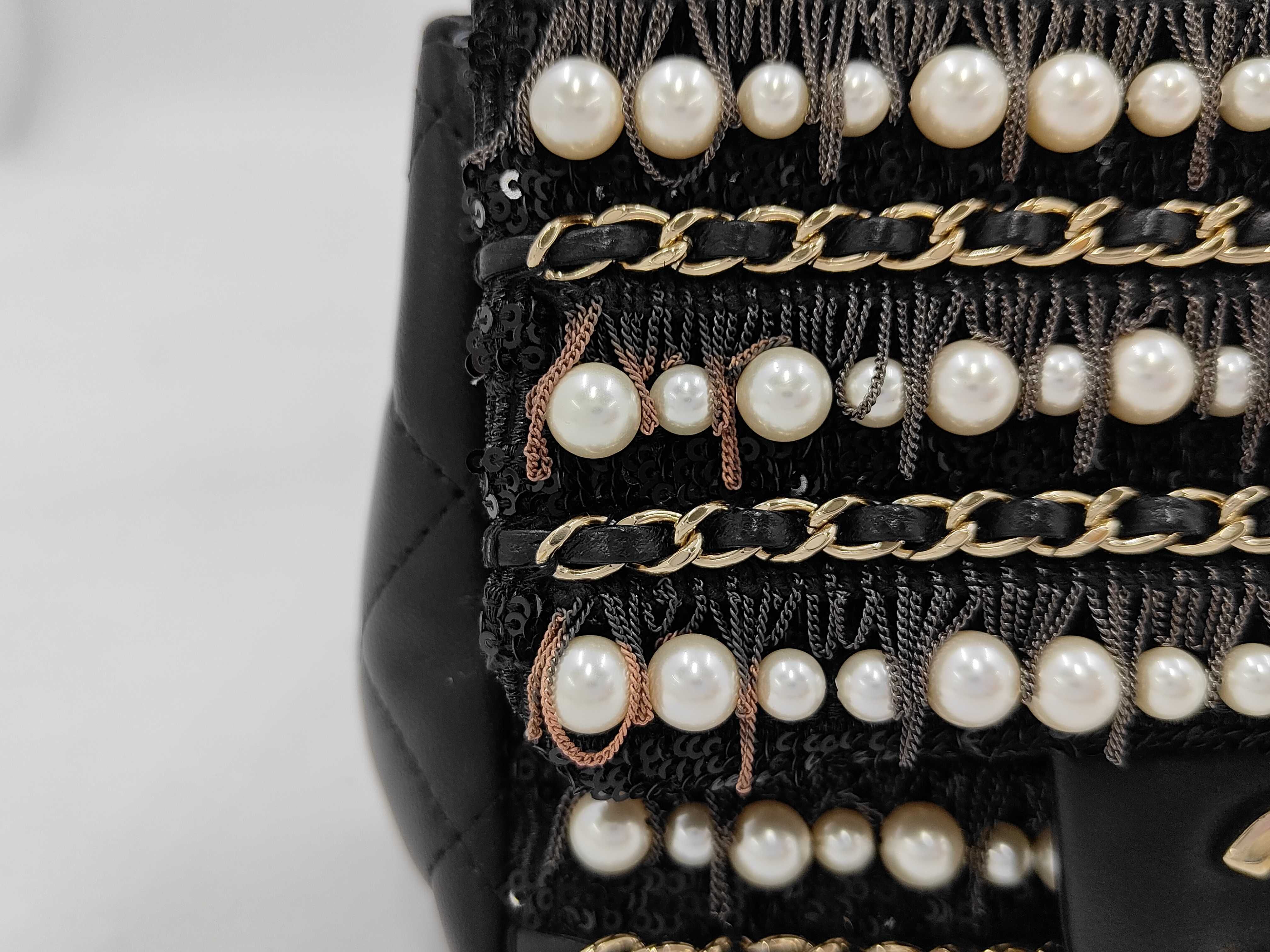 Mini Matelassé Lambskin Pearl Chain Flap Bag, Black, Serial Number 30s, Shoulder Bag — view 12