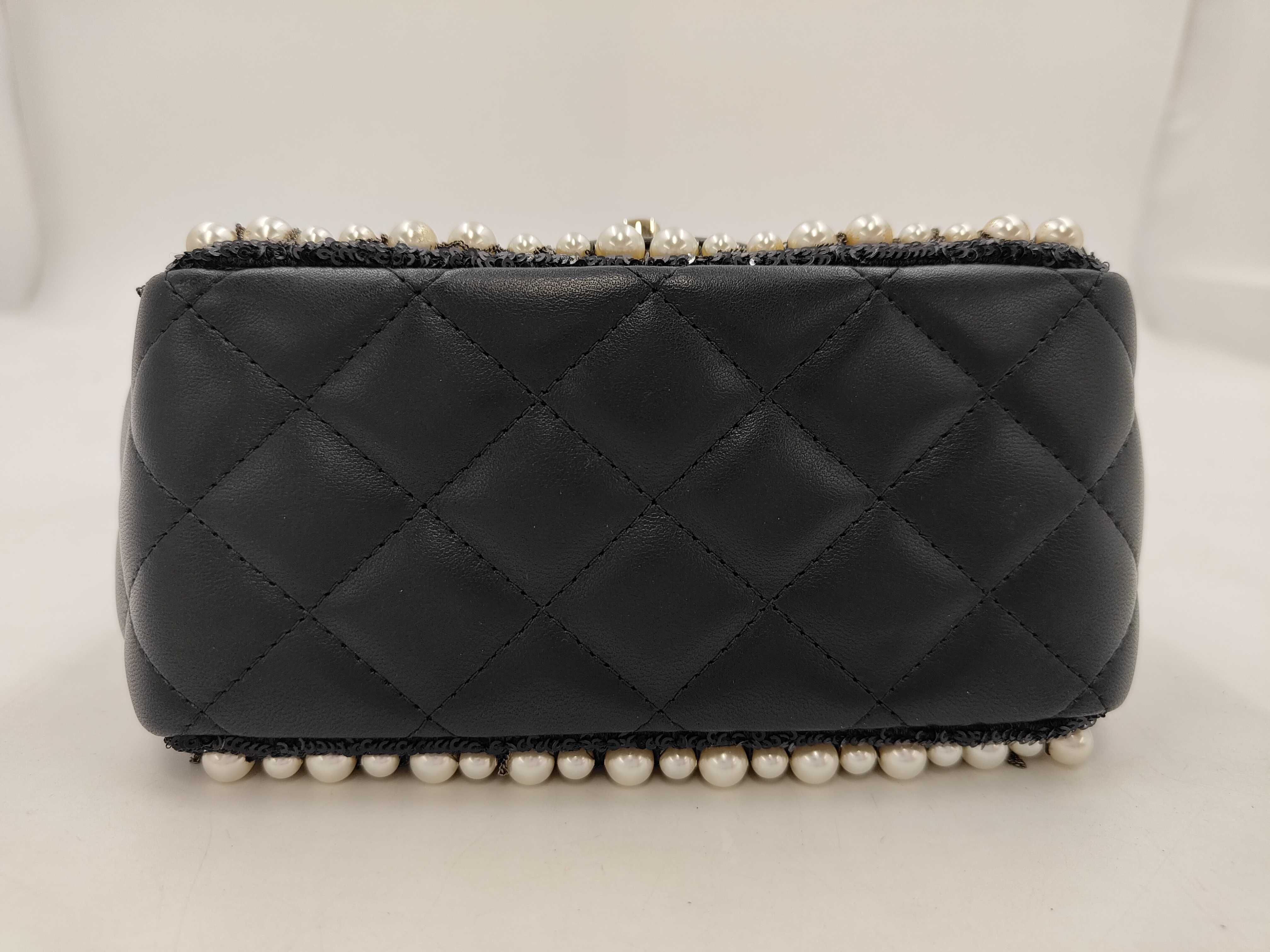 Mini Matelassé Lambskin Pearl Chain Flap Bag, Black, Serial Number 30s, Shoulder Bag — view 8