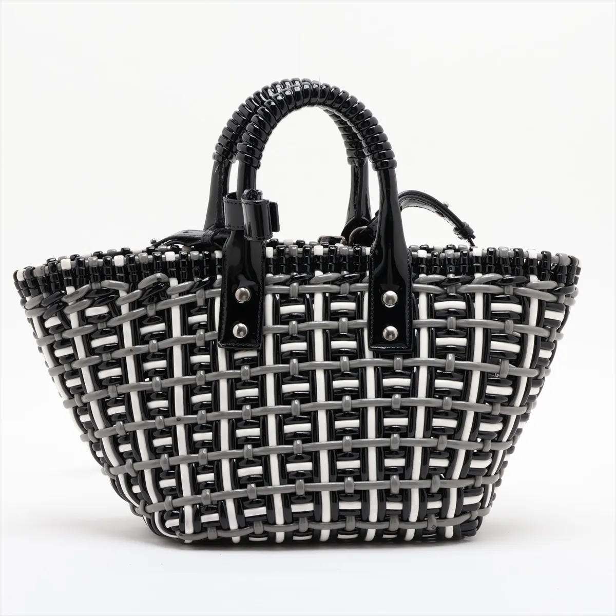 Bistro Basket Bag XS Patent Leather 2-Way Handbag Black x White 671342 — view 2
