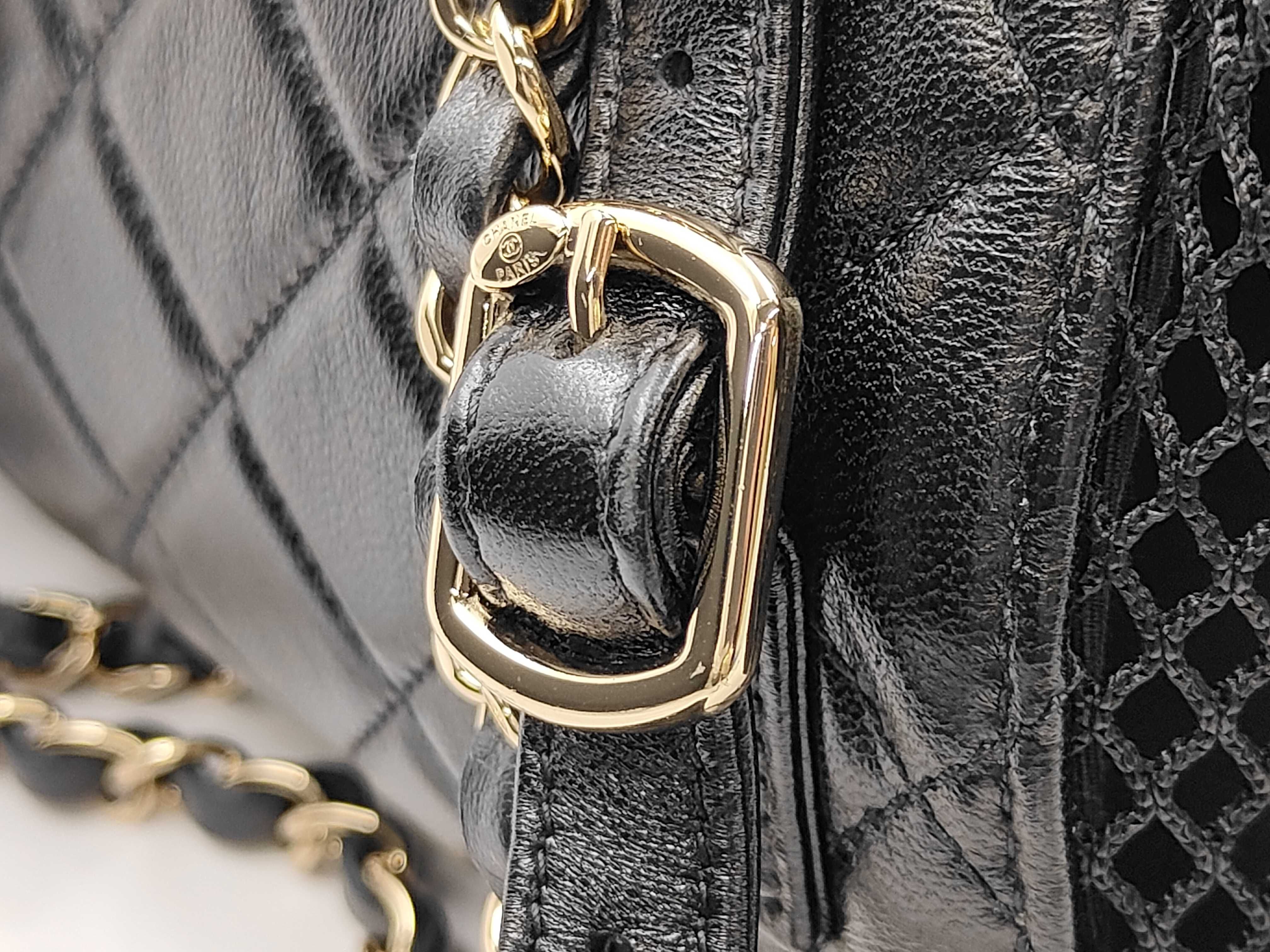 Matelassé Mesh Backpack, Black with Gold Hardware, Random Serial Number, Rucksack — view 14