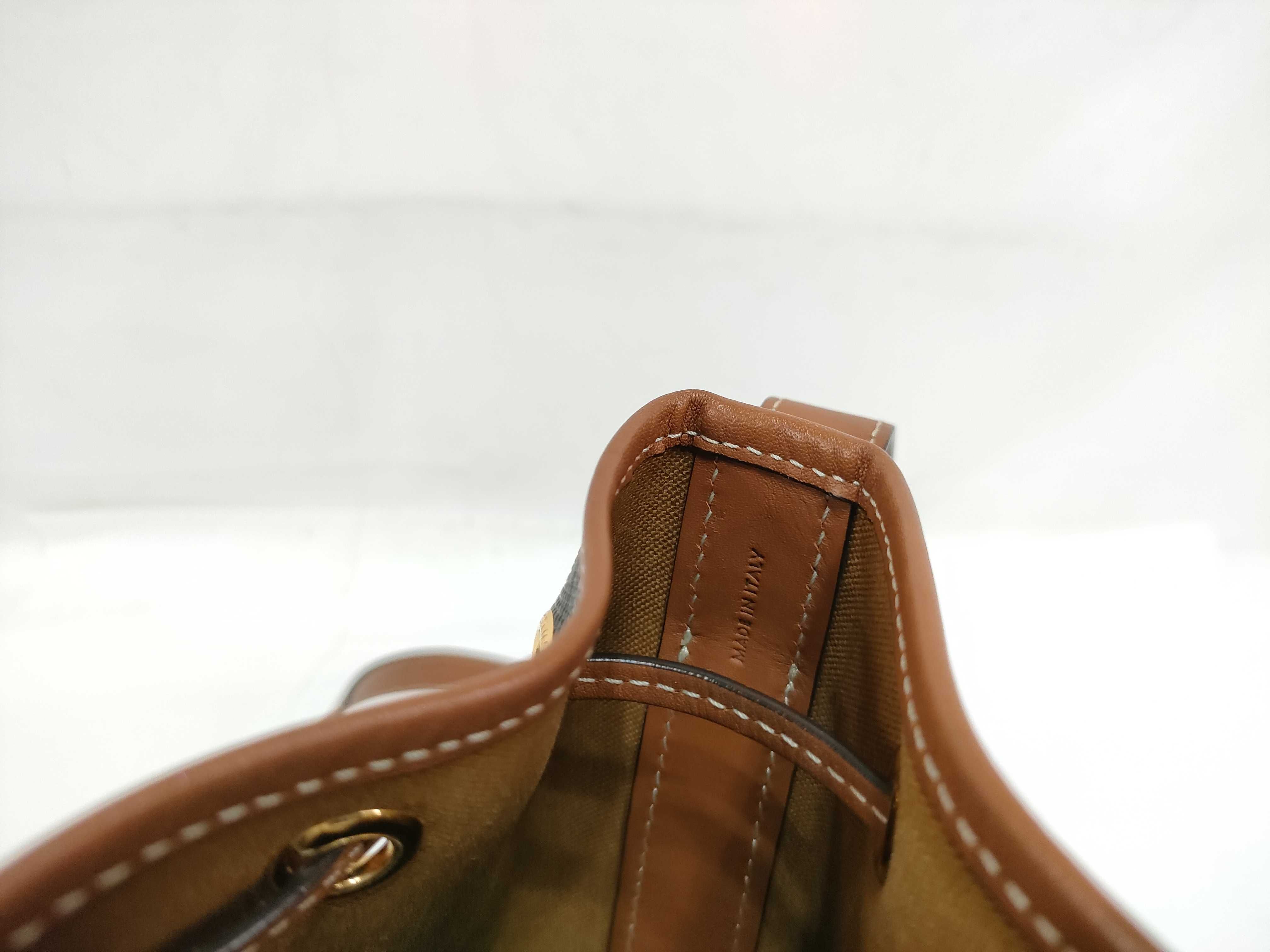 Triomphe Small Drawstring Bag, PVC x Leather Shoulder Bag, Black x Brown — view 12