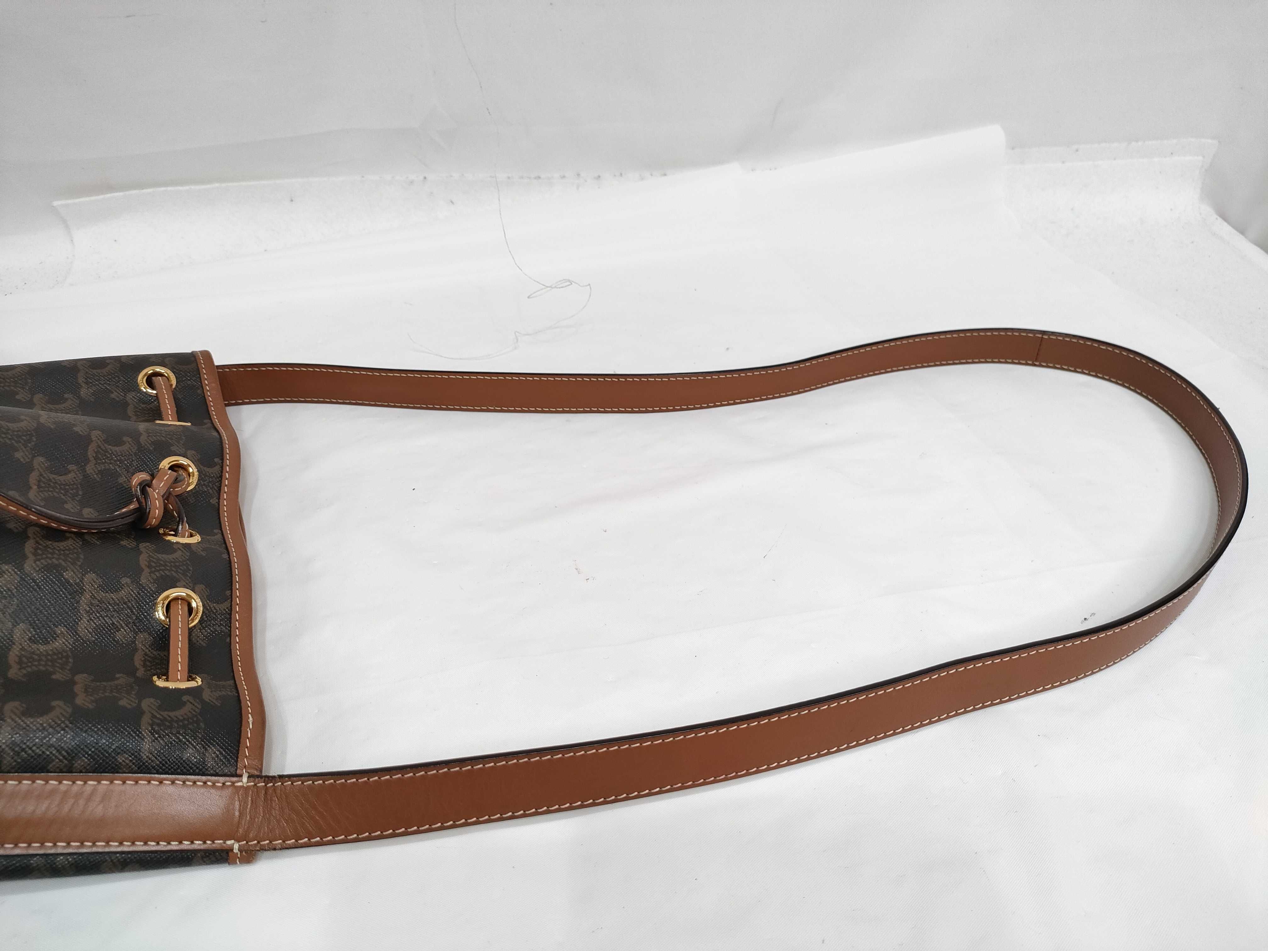 Triomphe Small Drawstring Bag, PVC x Leather Shoulder Bag, Black x Brown — view 3