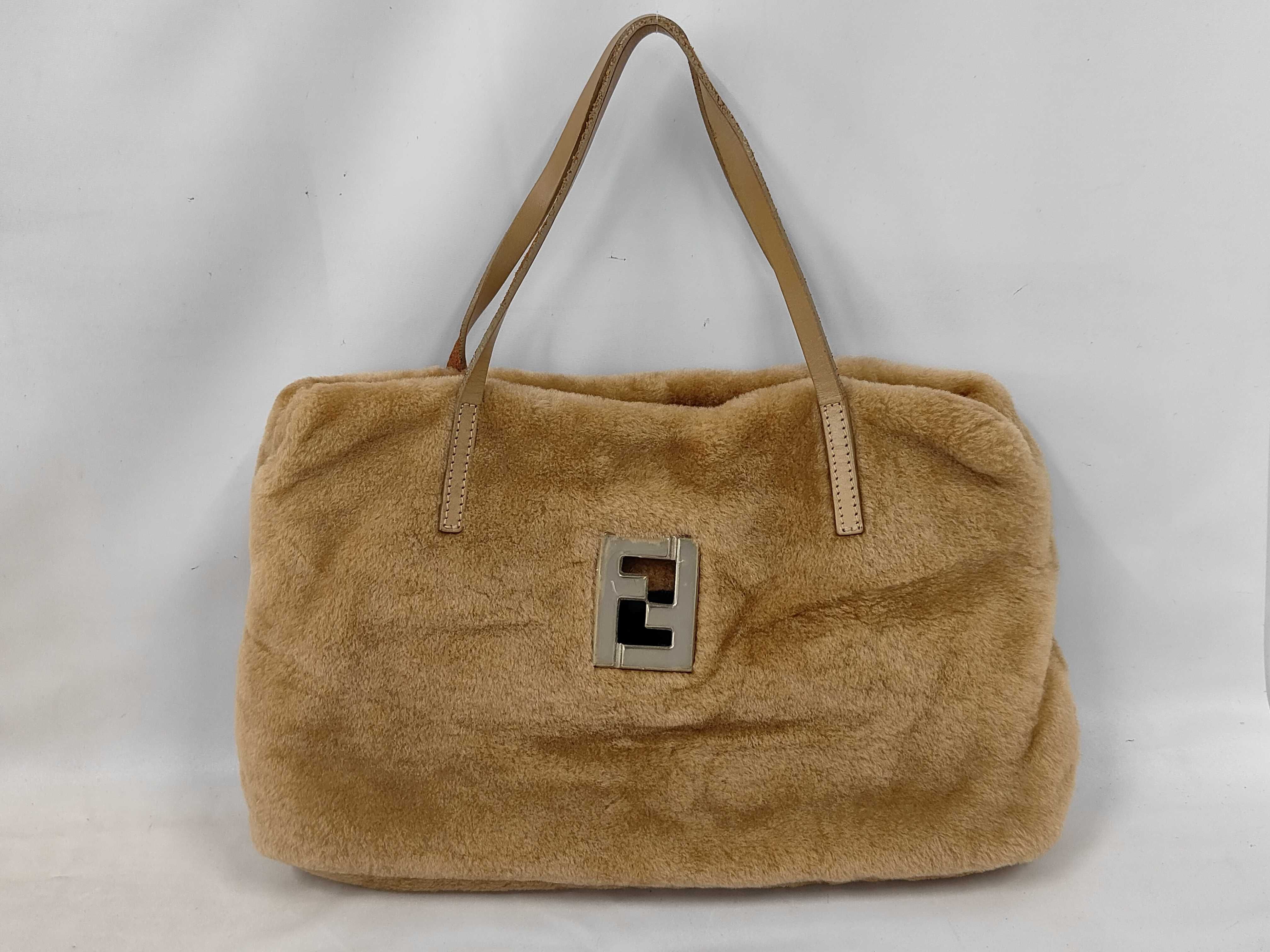 handbag, faux fur and leather, brown.