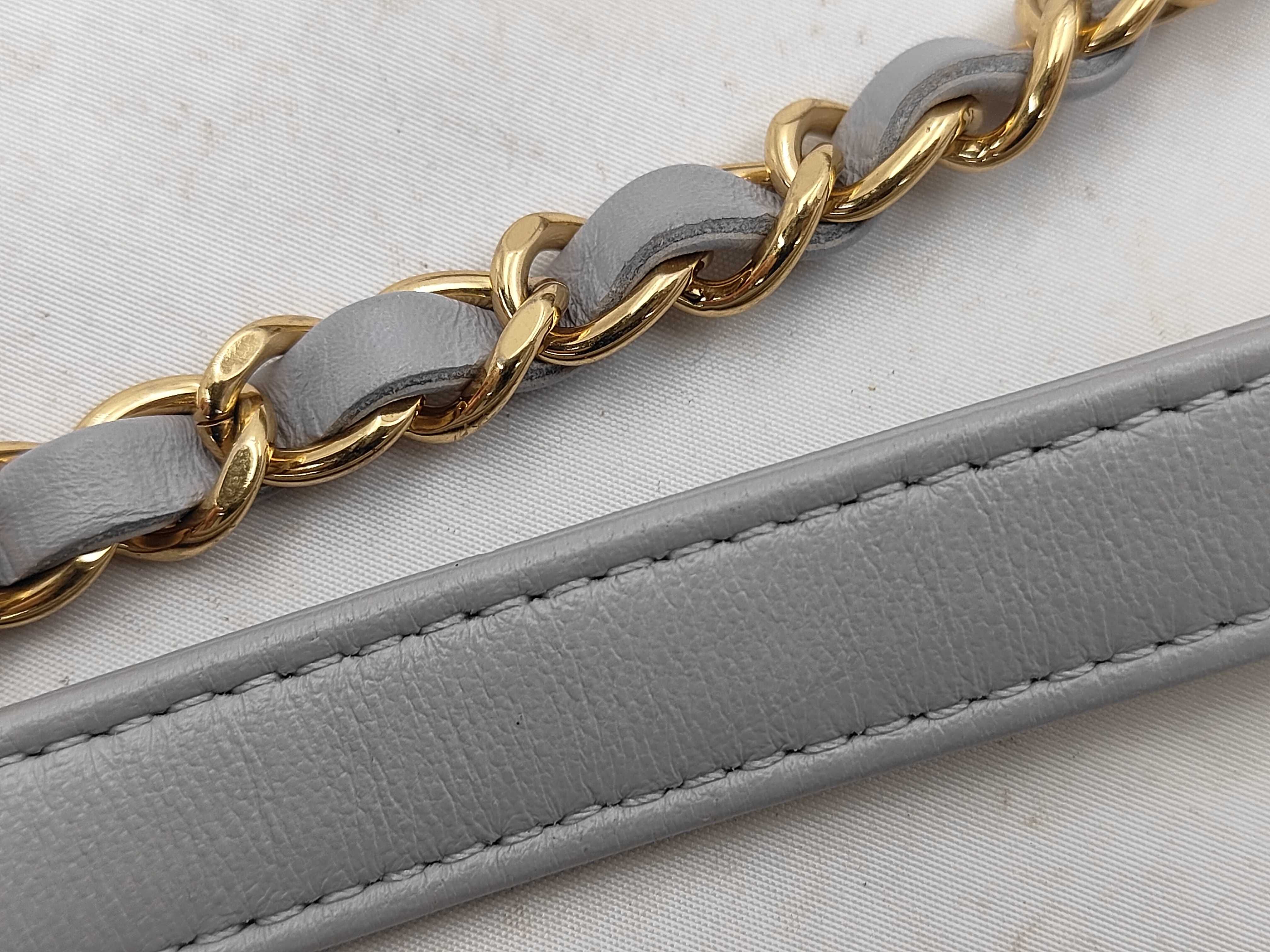 Matelassé Chain Shoulder Bag, Lambskin, Grey — view 4