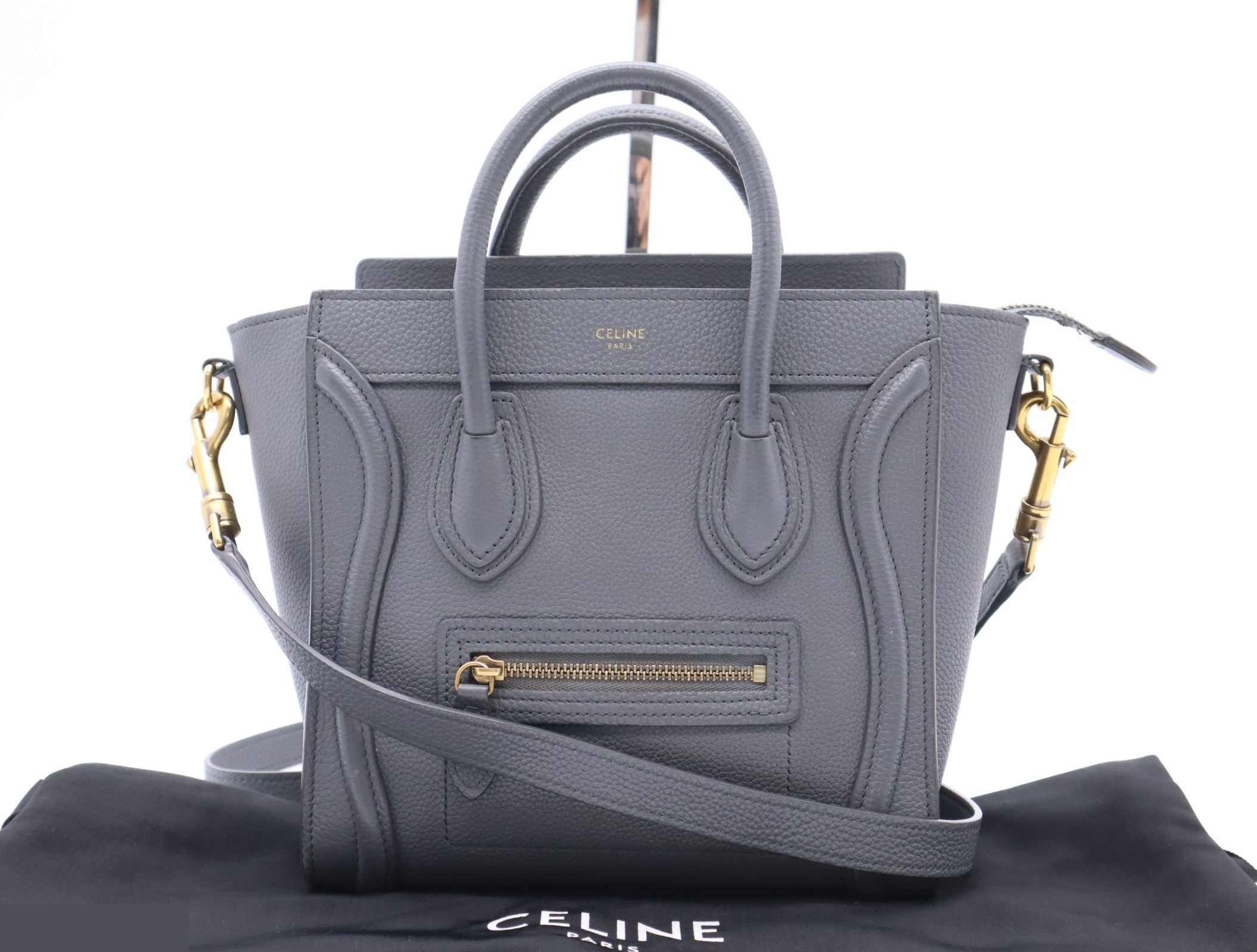Leather luggage nano handbag gray GD metal fittings