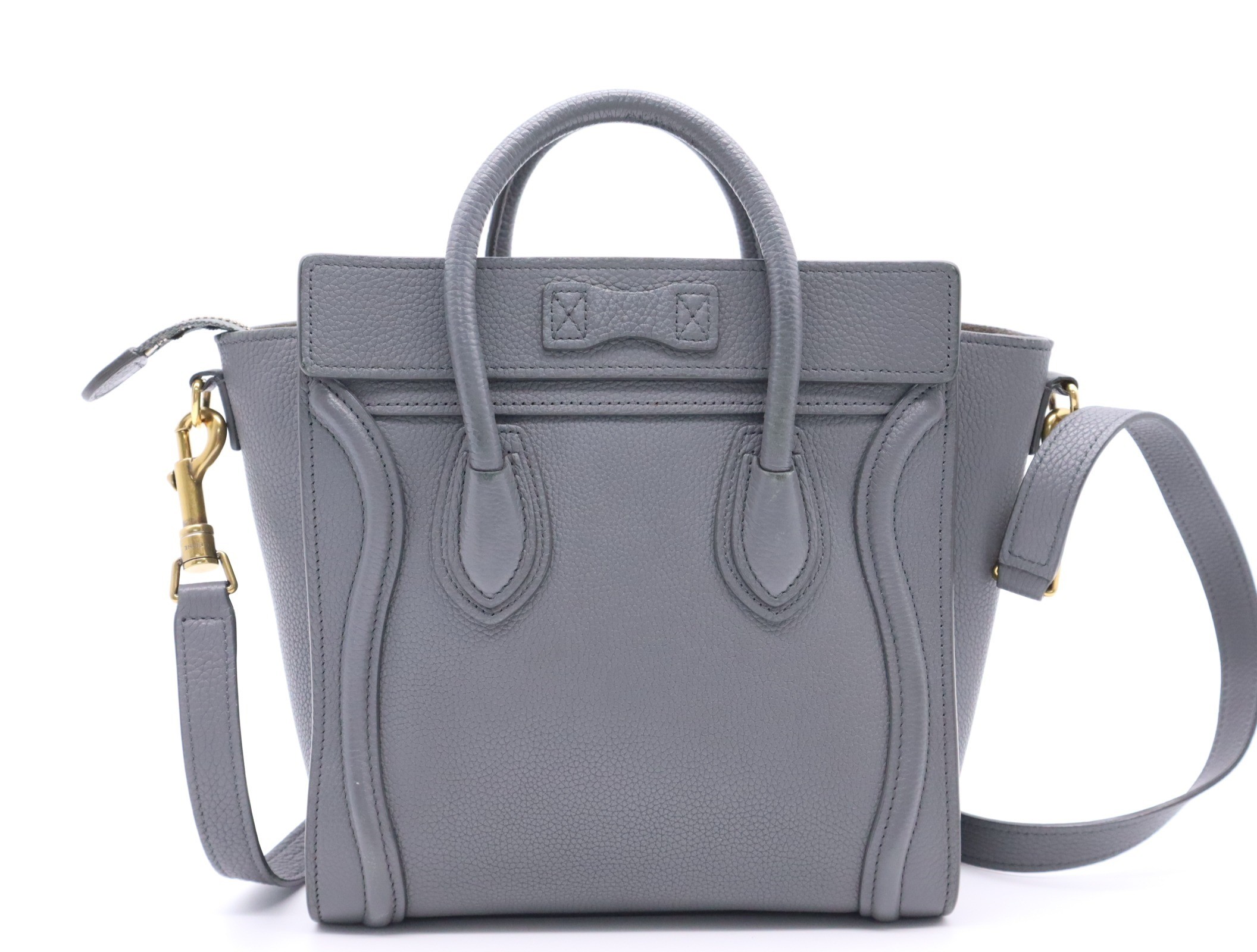 Leather luggage nano handbag gray GD metal fittings — view 2