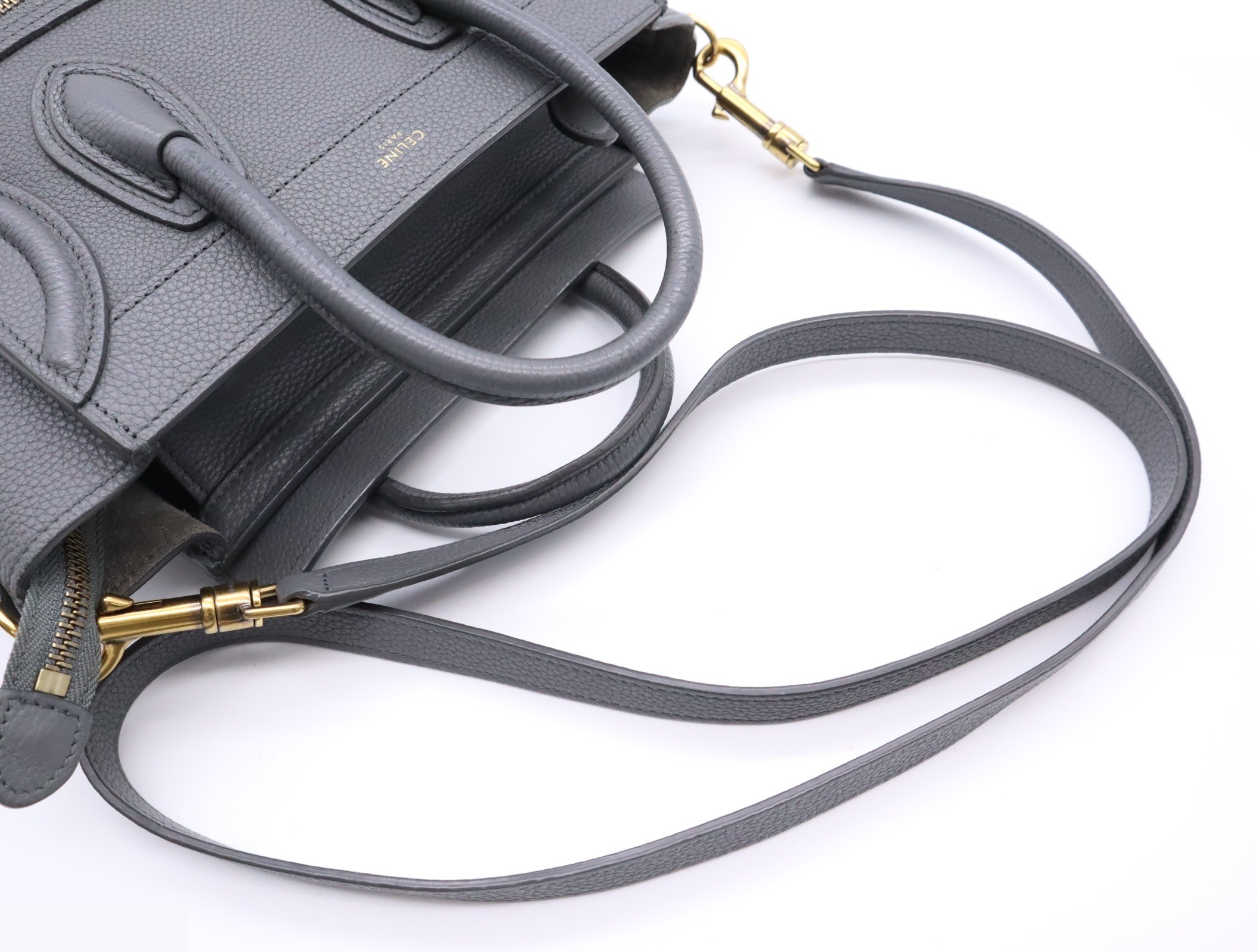 Leather luggage nano handbag gray GD metal fittings — view 6