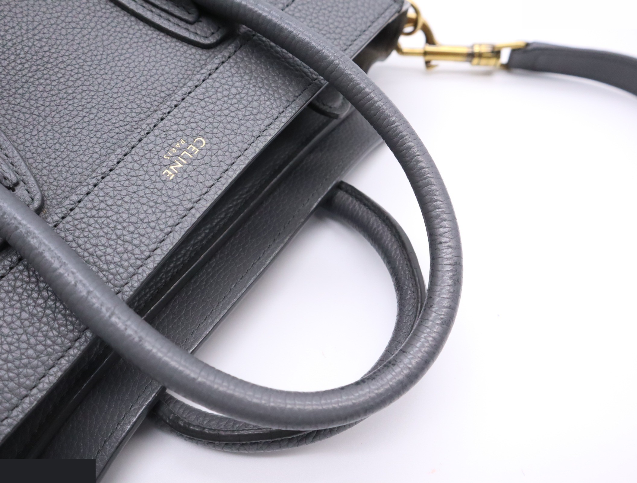 Leather luggage nano handbag gray GD metal fittings — view 7