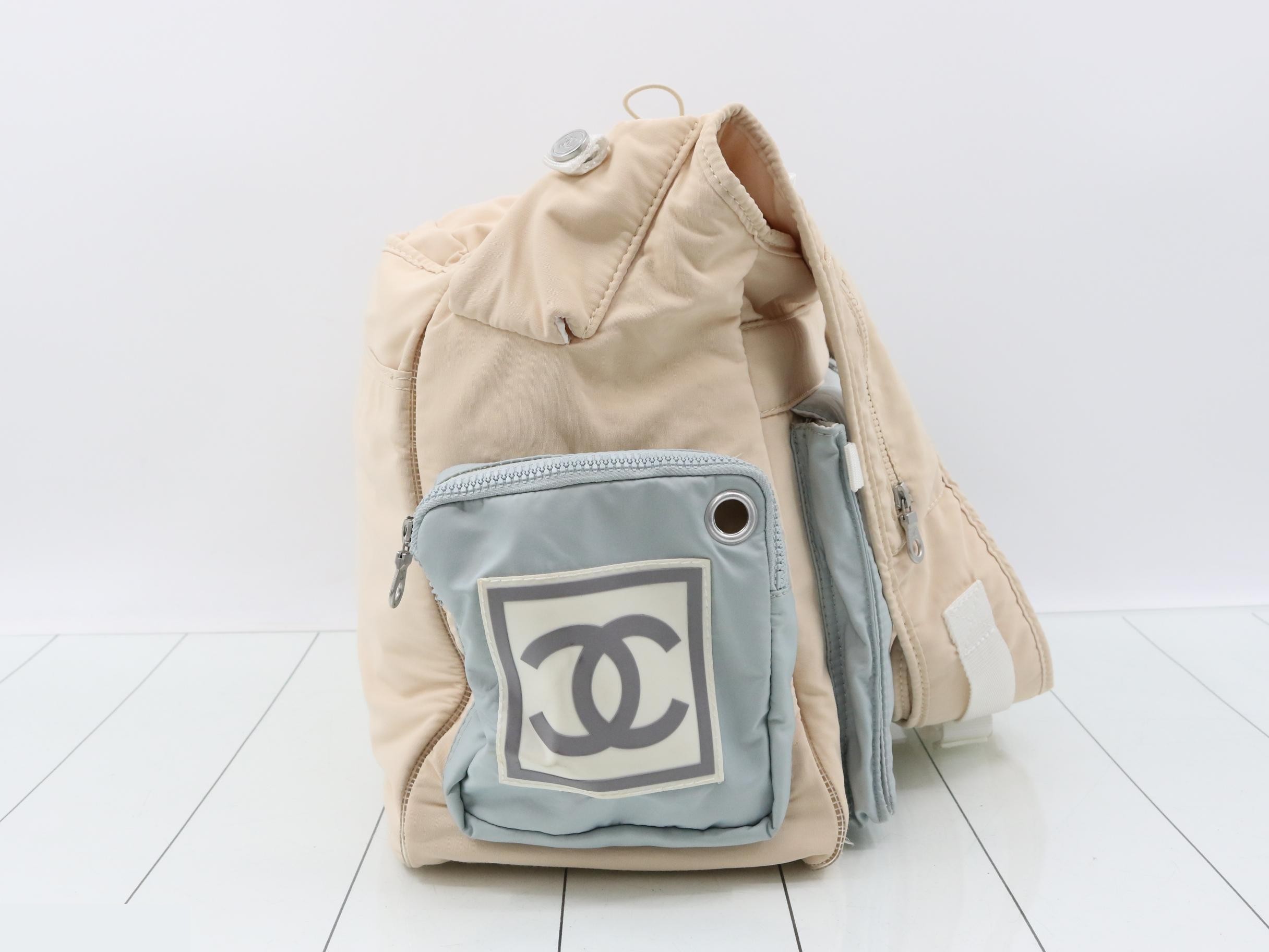 Sports line shoulder bag, nylon, silver hardware, pink beige × — view 4