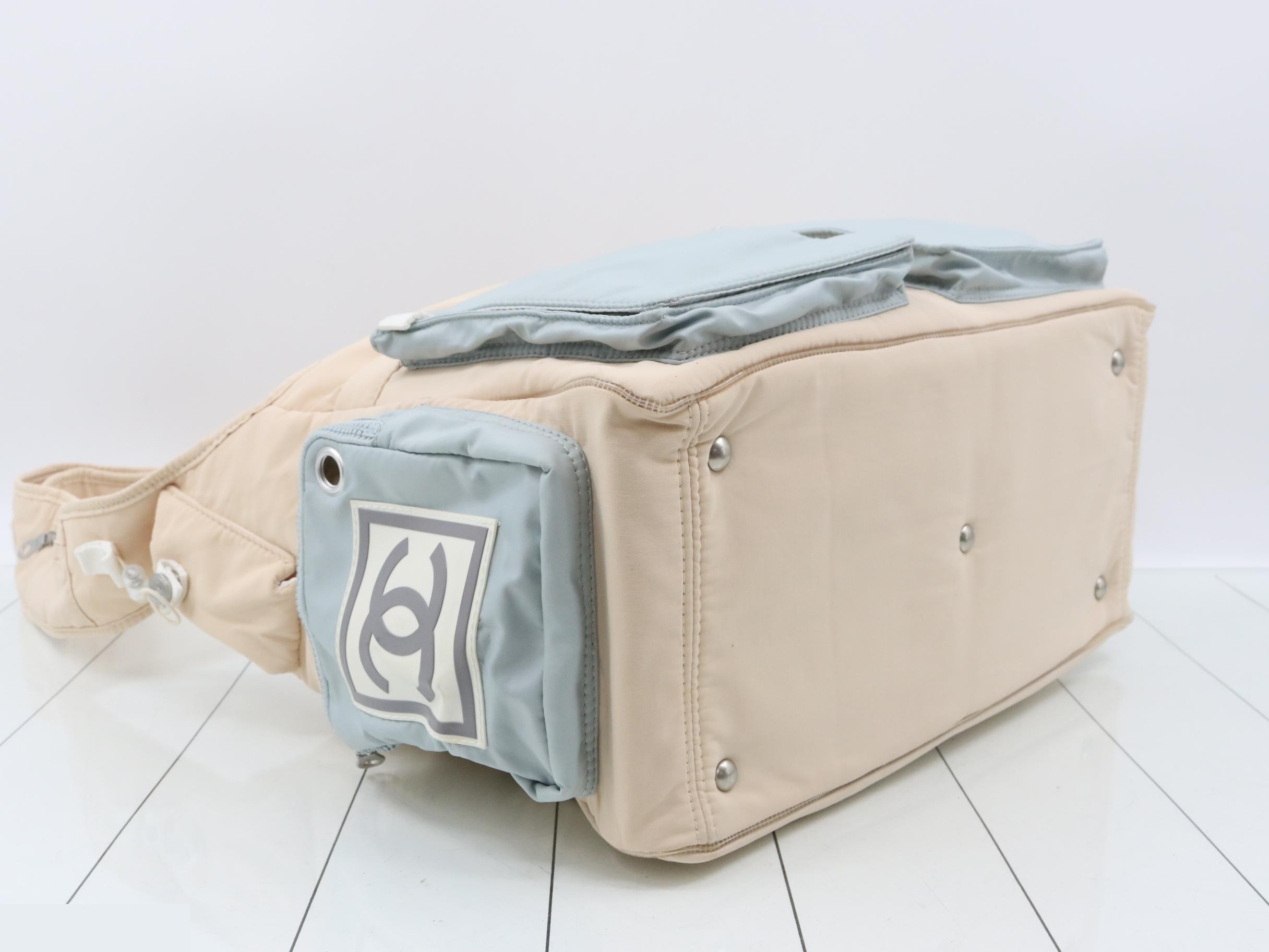 Sports line shoulder bag, nylon, silver hardware, pink beige × — view 5