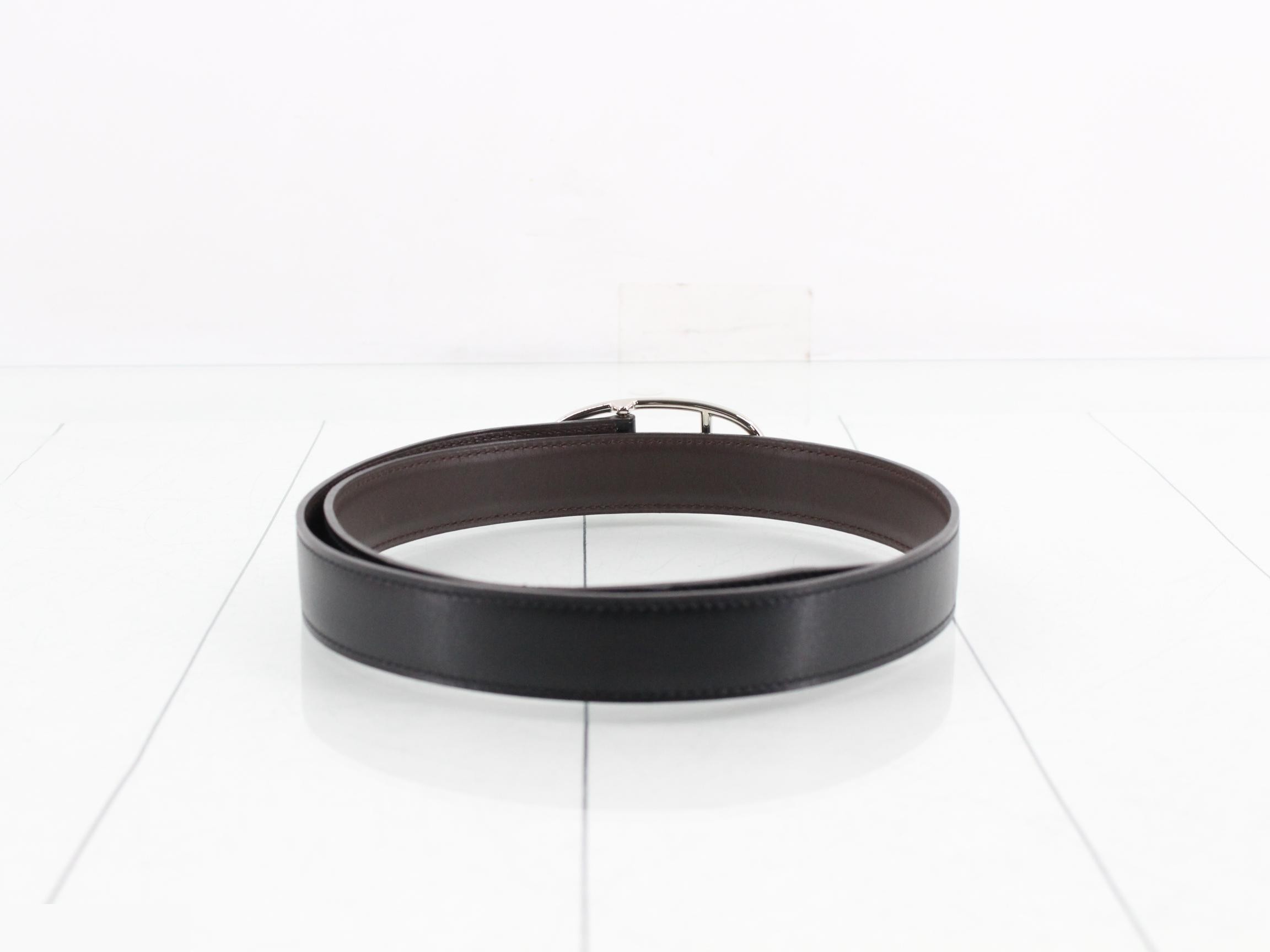 Leather belt with silver hardware, reversible. — view 2