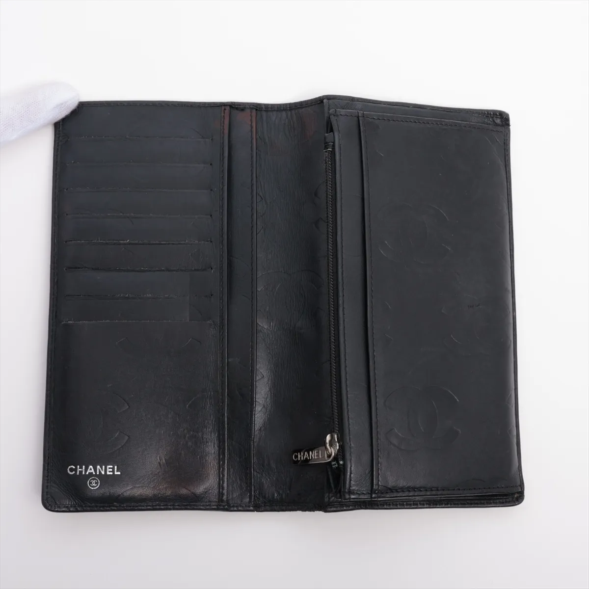 Cambon Line Lambskin Long Wallet, Black, Silver Hardware, 13323014 — view 3