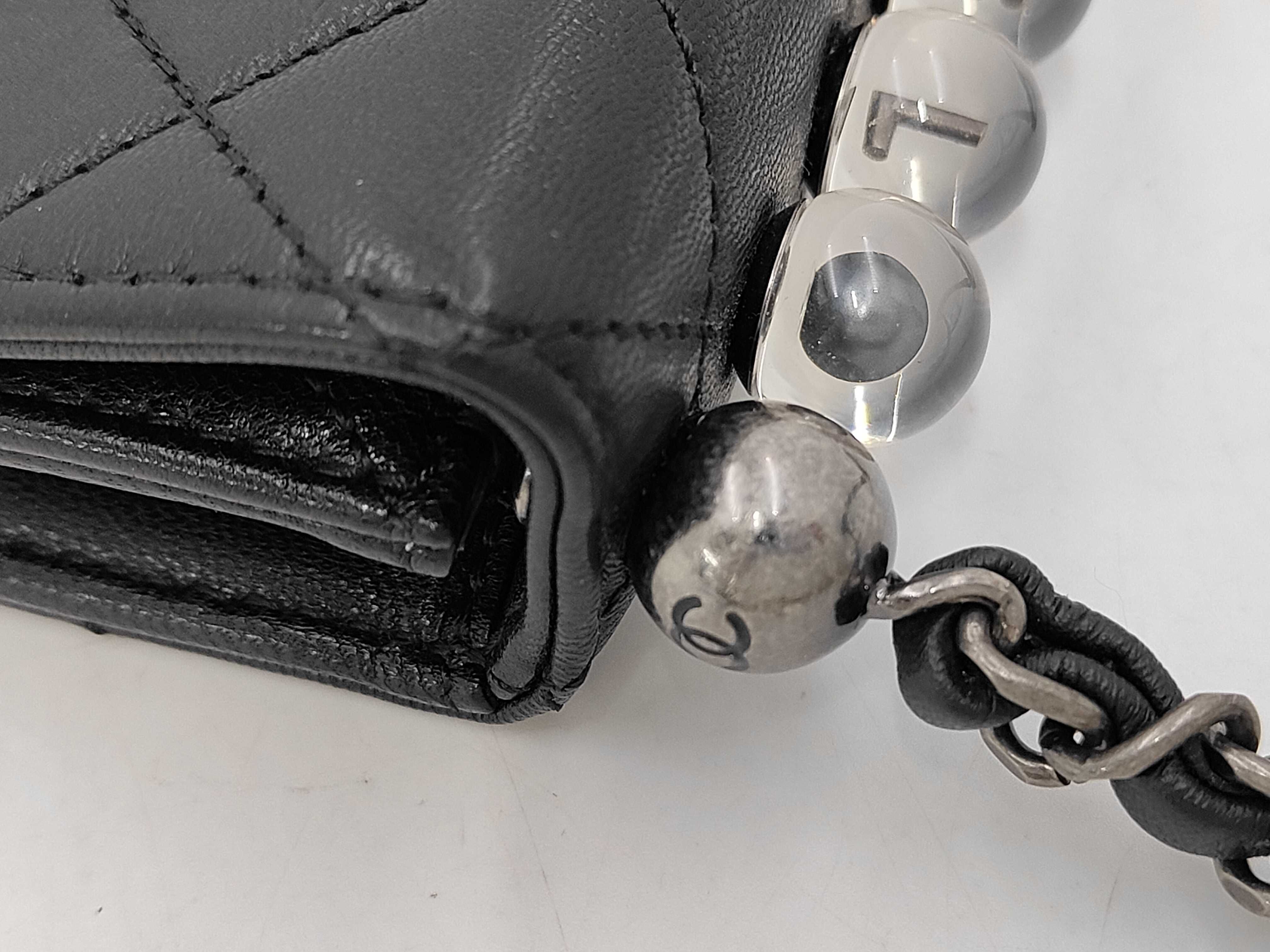 Chic Pearl Matelassé Mini Flap Bag, Black Lambskin, Logo, Beaded Handle, Silver Hardware, Shoulder Bag — view 5