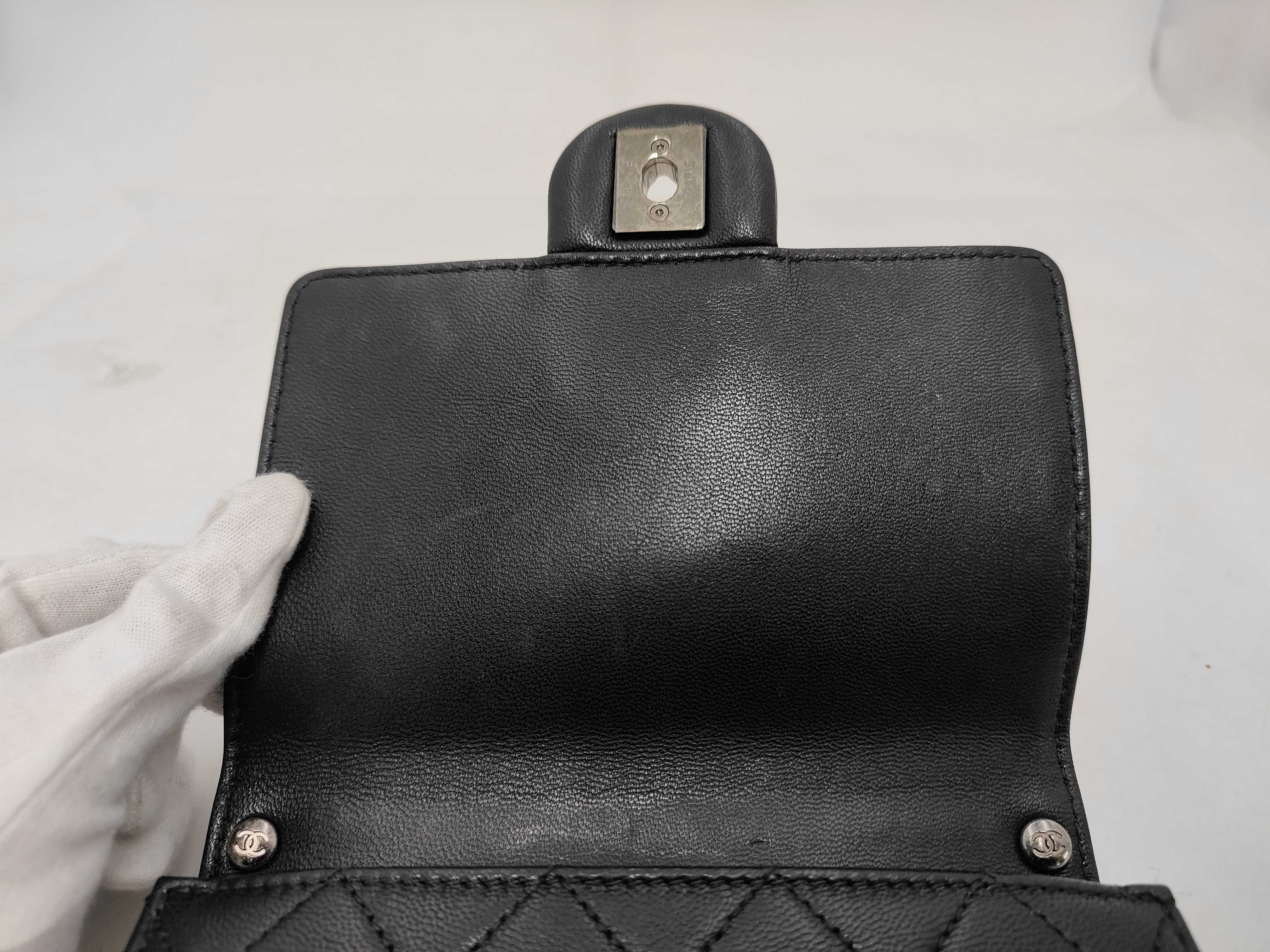Chic Pearl Matelassé Mini Flap Bag, Black Lambskin, Logo, Beaded Handle, Silver Hardware, Shoulder Bag — view 8