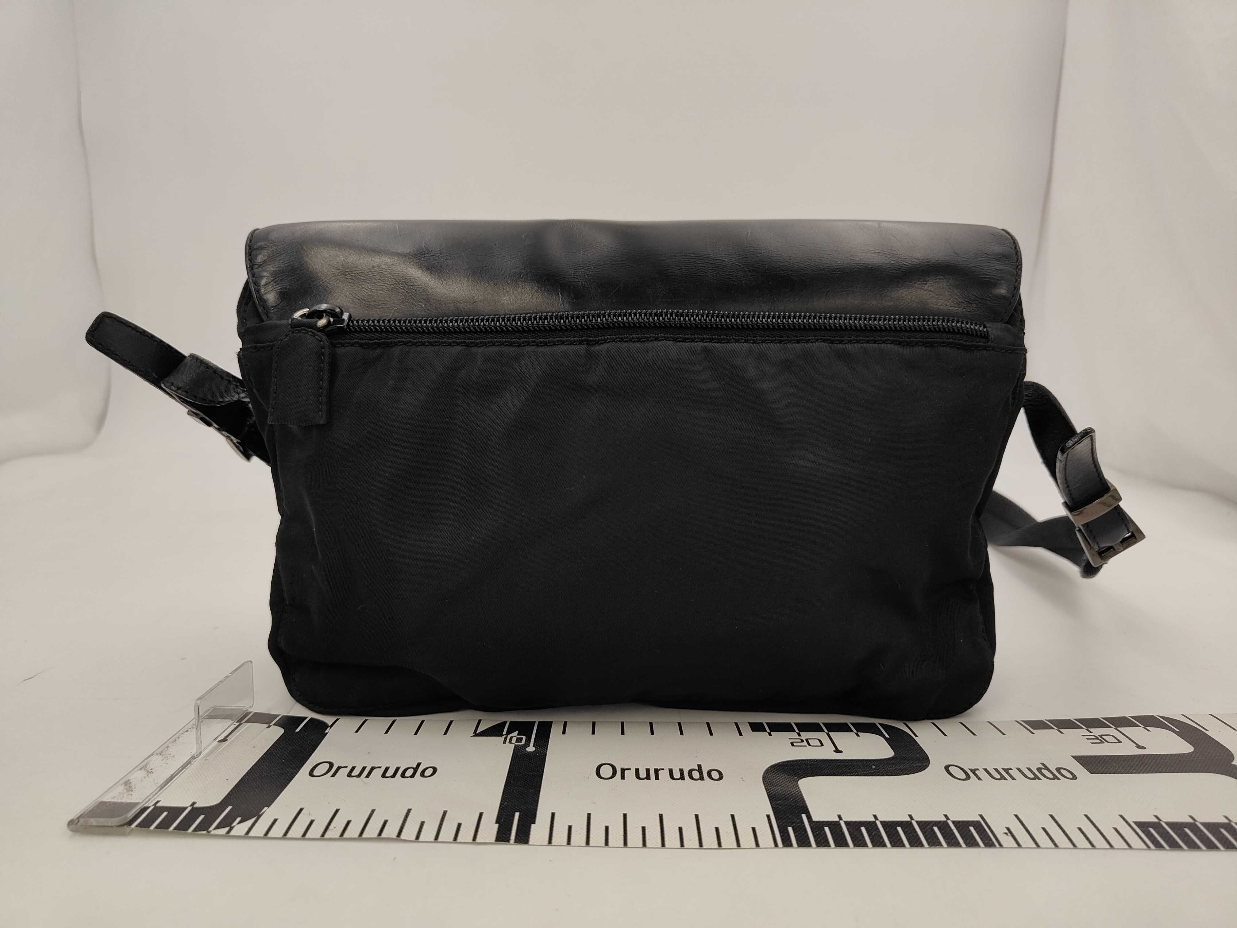 Nylon Leather Flap Logo Bracket Push-Lock Shoulder Bag Silver Bracket Black Shoulder Bag — view 2