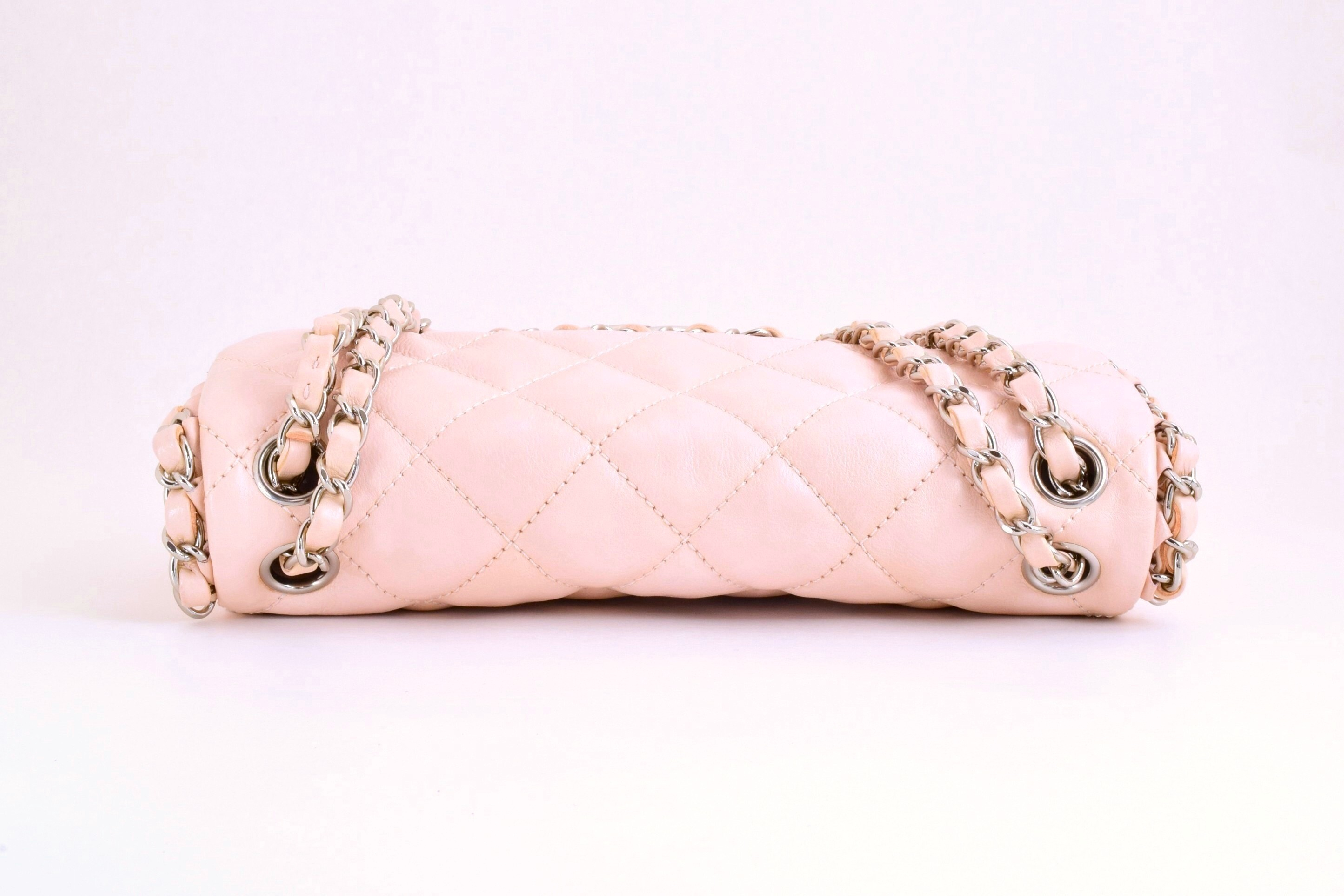 Matelassé Chain Shoulder Bag, Pink, Silver Hardware — view 3