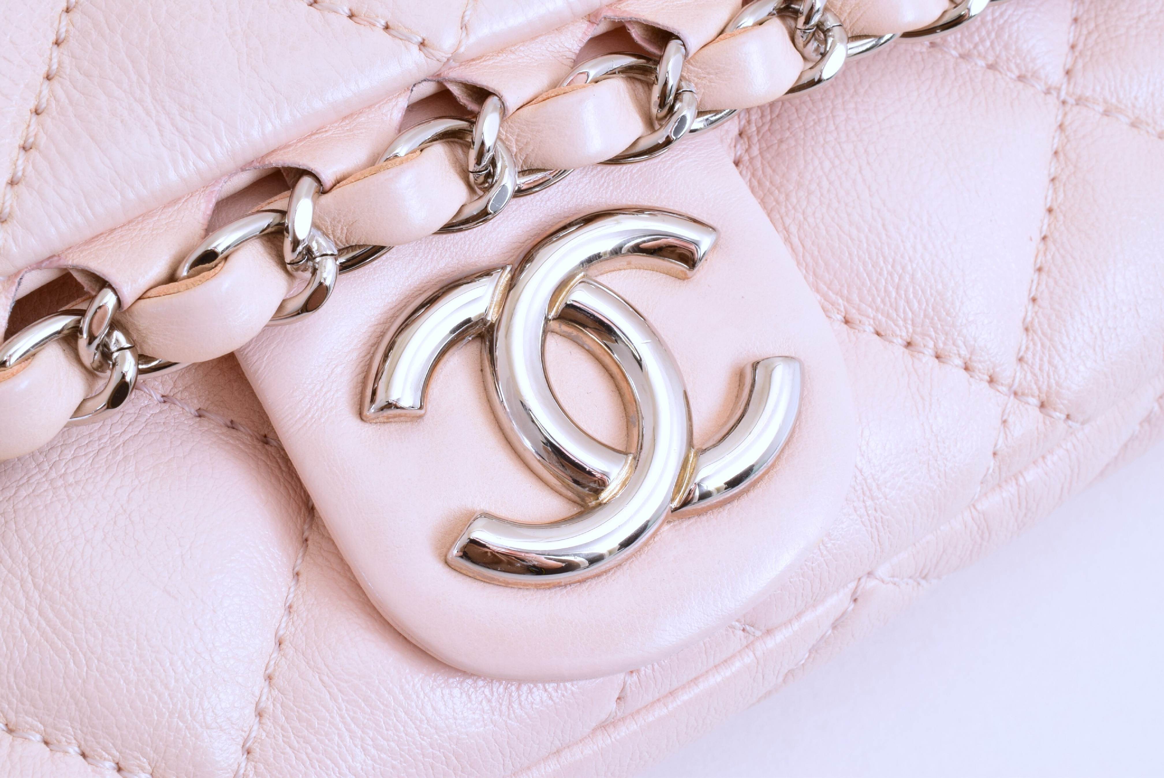 Matelassé Chain Shoulder Bag, Pink, Silver Hardware — view 8
