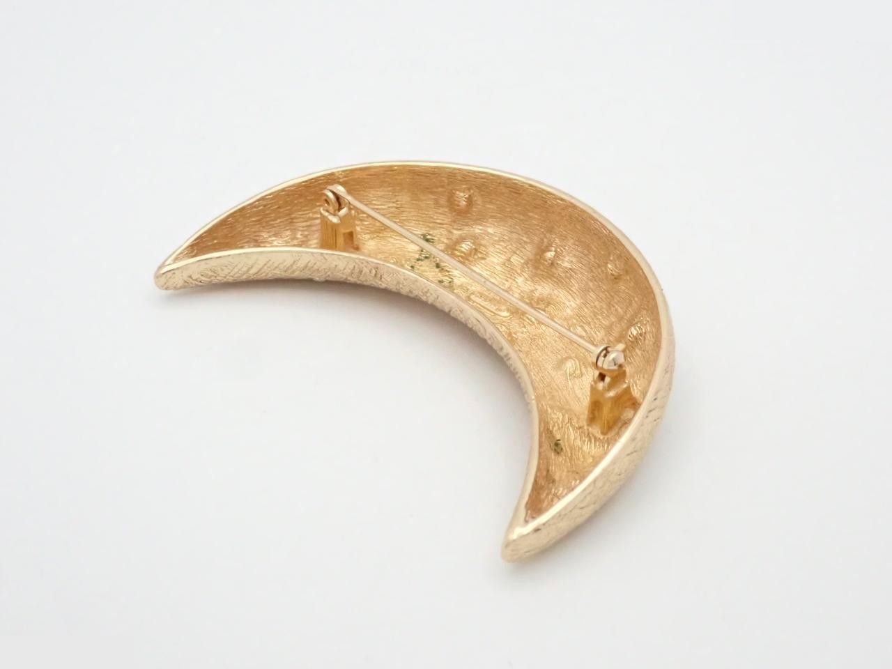 Moon motif rhinestone brooch, gold — view 2