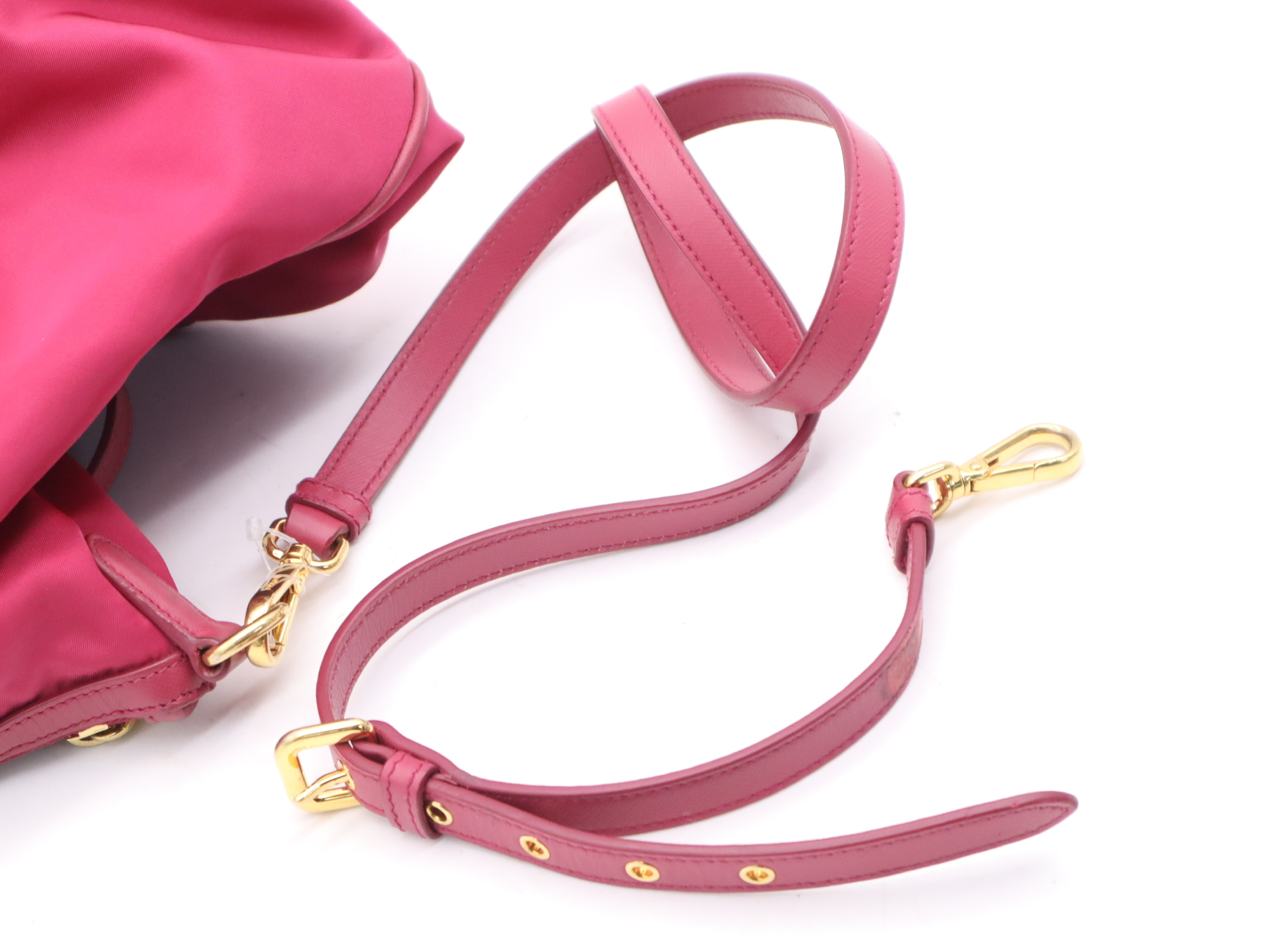 Nylon/Leather 2-Way Tote Bag, Pink, Gold Hardware, Includes Shoulder Strap, Name Tag, and Card Holder. — view 13