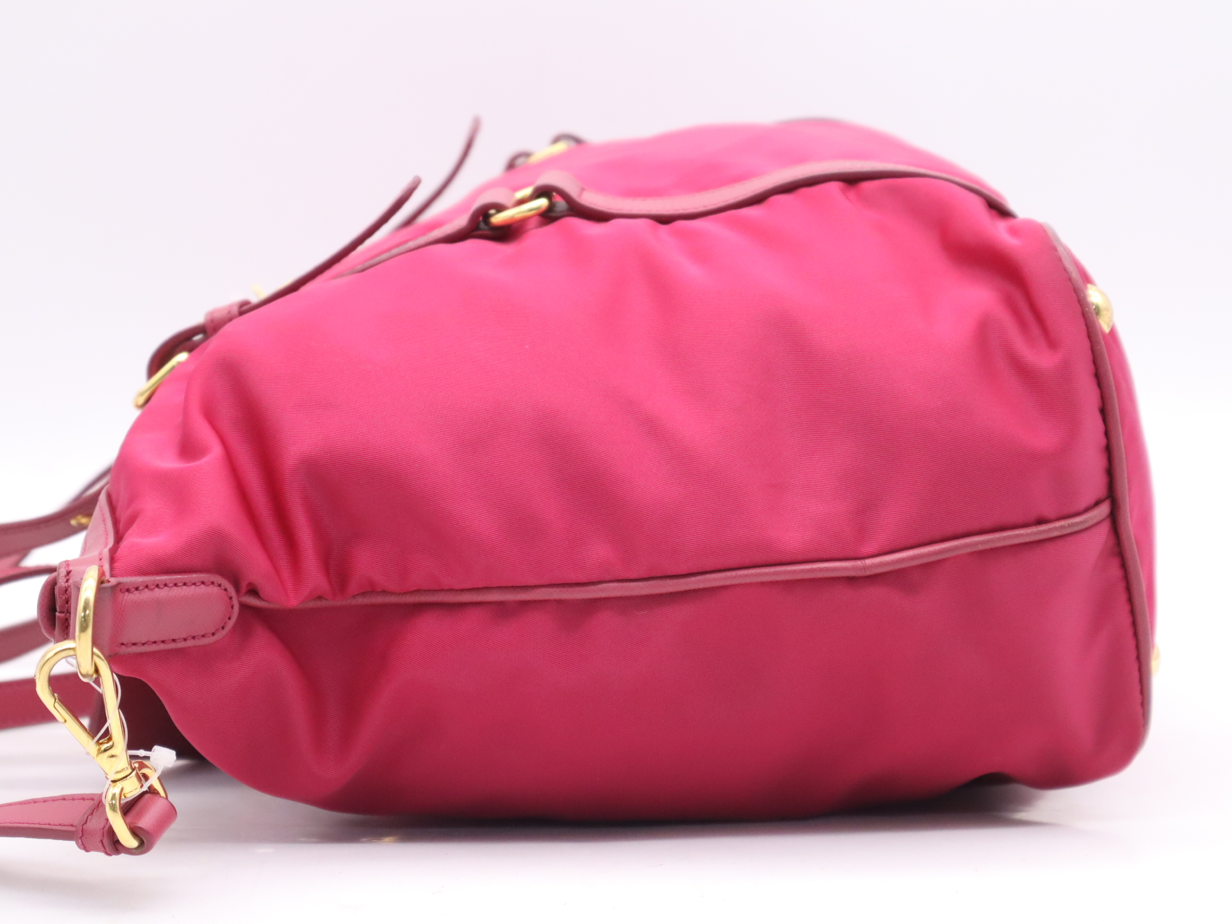 Nylon/Leather 2-Way Tote Bag, Pink, Gold Hardware, Includes Shoulder Strap, Name Tag, and Card Holder. — view 3