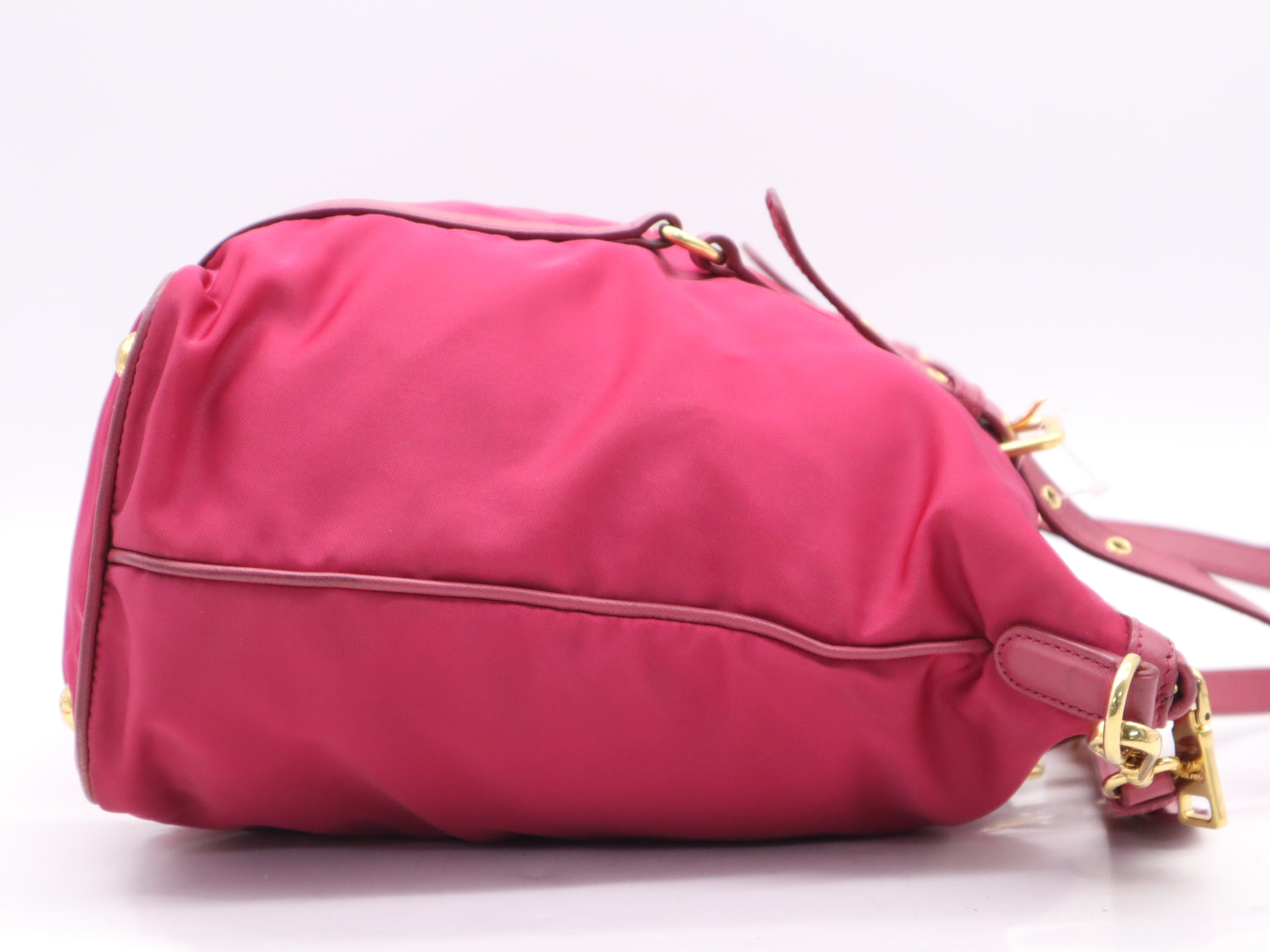 Nylon/Leather 2-Way Tote Bag, Pink, Gold Hardware, Includes Shoulder Strap, Name Tag, and Card Holder. — view 5